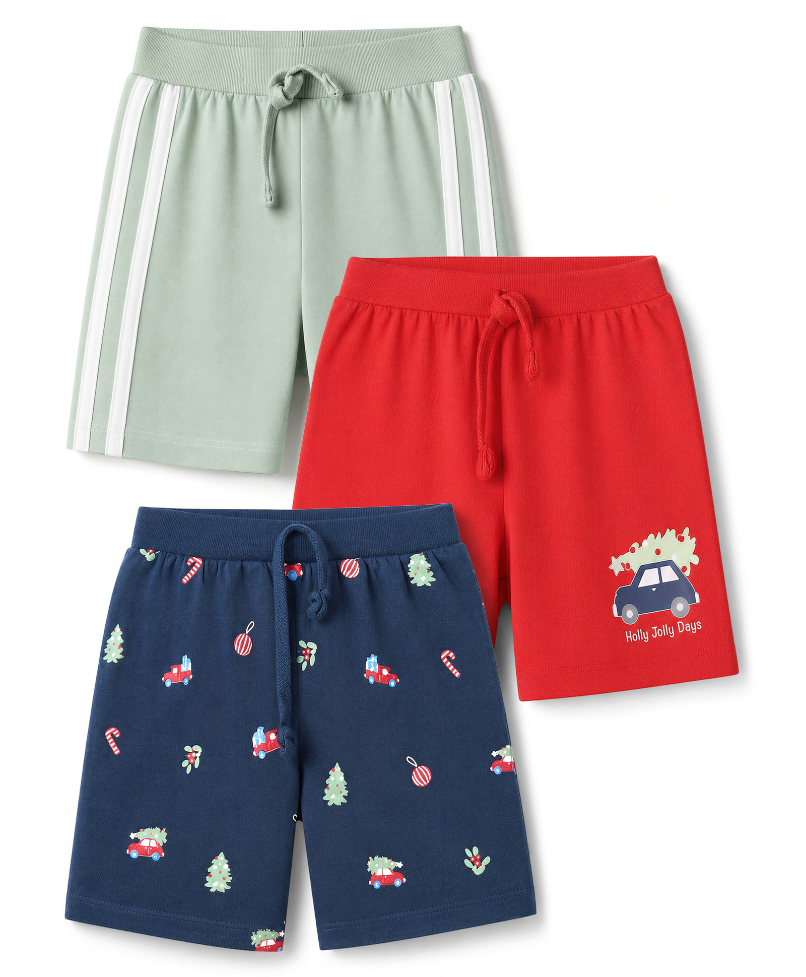 Babyhug Single Jersey Cotton Knit Mid Thigh Shorts With Vehicle Print Pack of 3 - Blue, Green & Red-image-13
