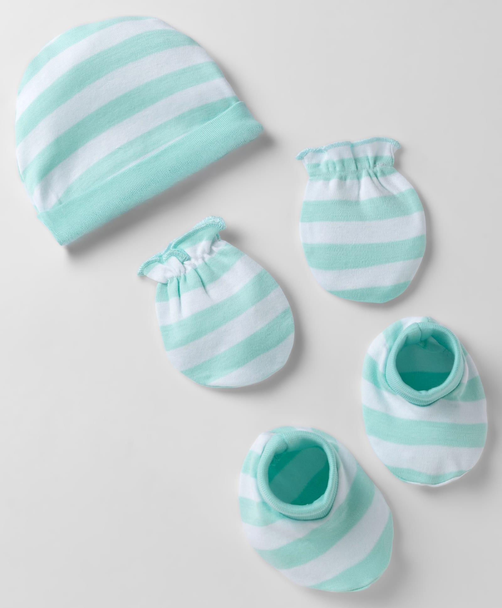 Babyhug 100% Cotton Interlock Knit Striped Cap Mittens & Booties Aqua Blue - Diameter 15 cm-picture-28
