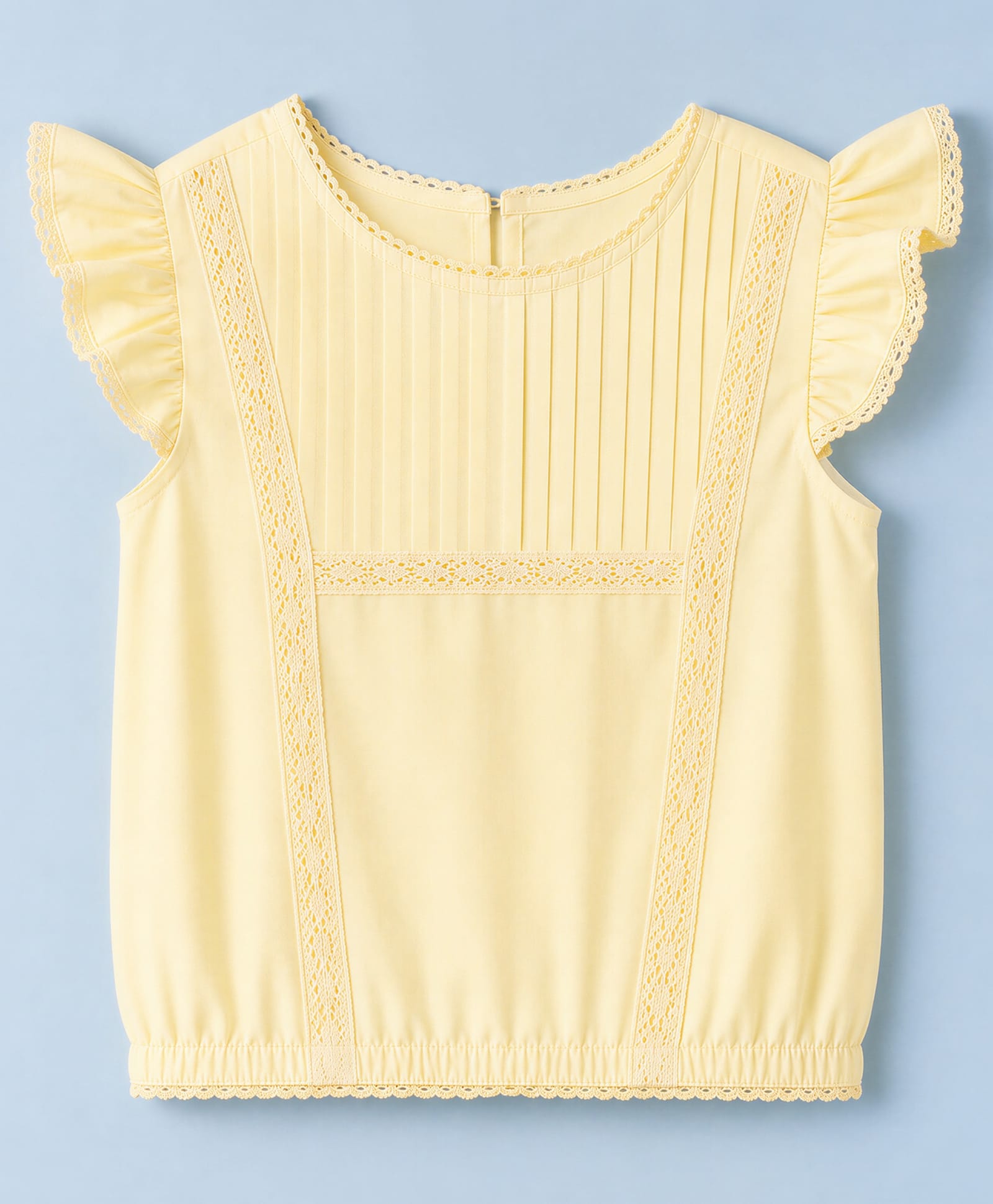 Pine Kids Cotton Poplin Woven Sleeveless Top with Lace Detailing - Yellow-picture-1