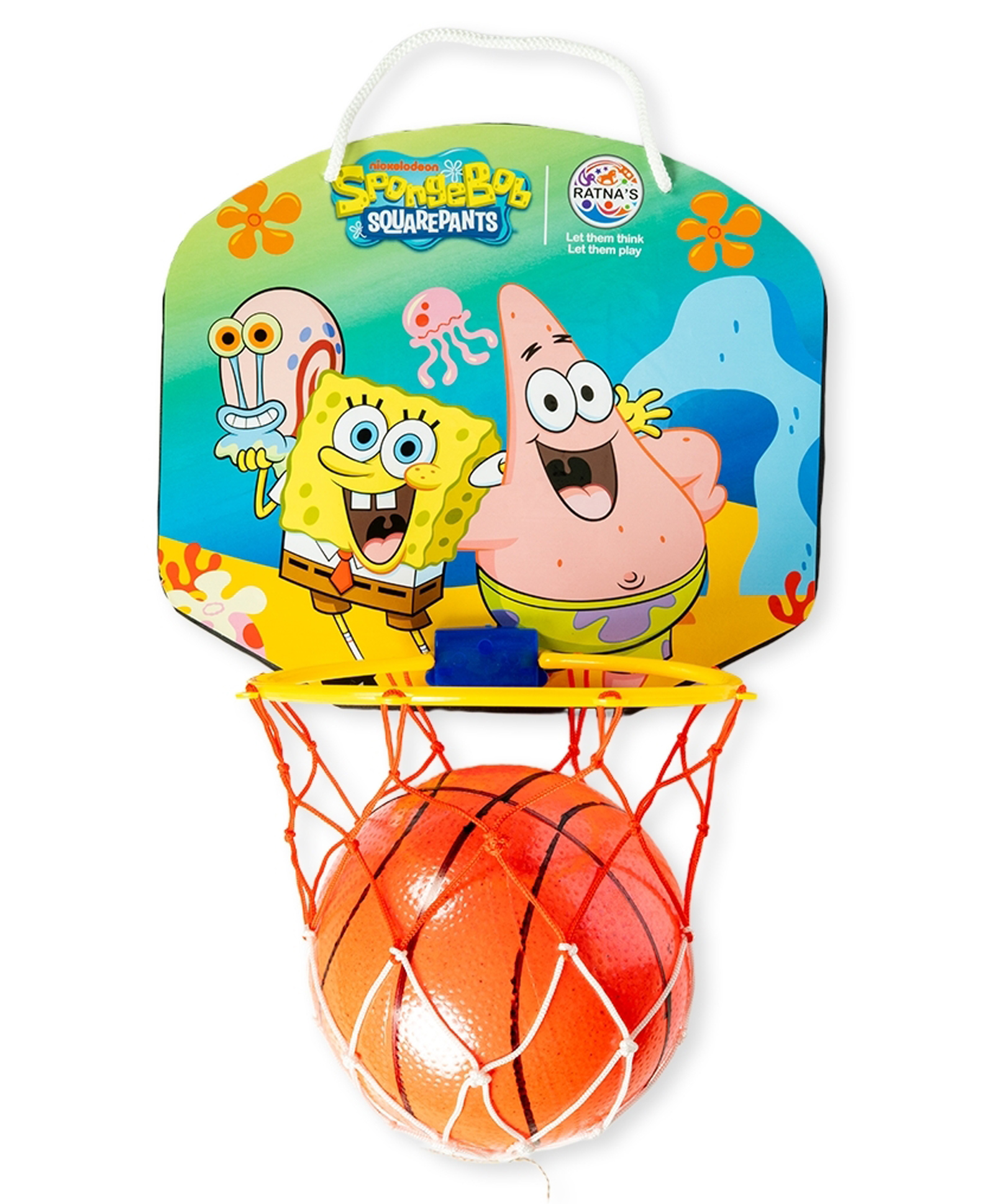 Ratnas Cartoon Sponge Bob Theme Basketball Set with Wall Mount Net & Ball - Multicolor-image-2