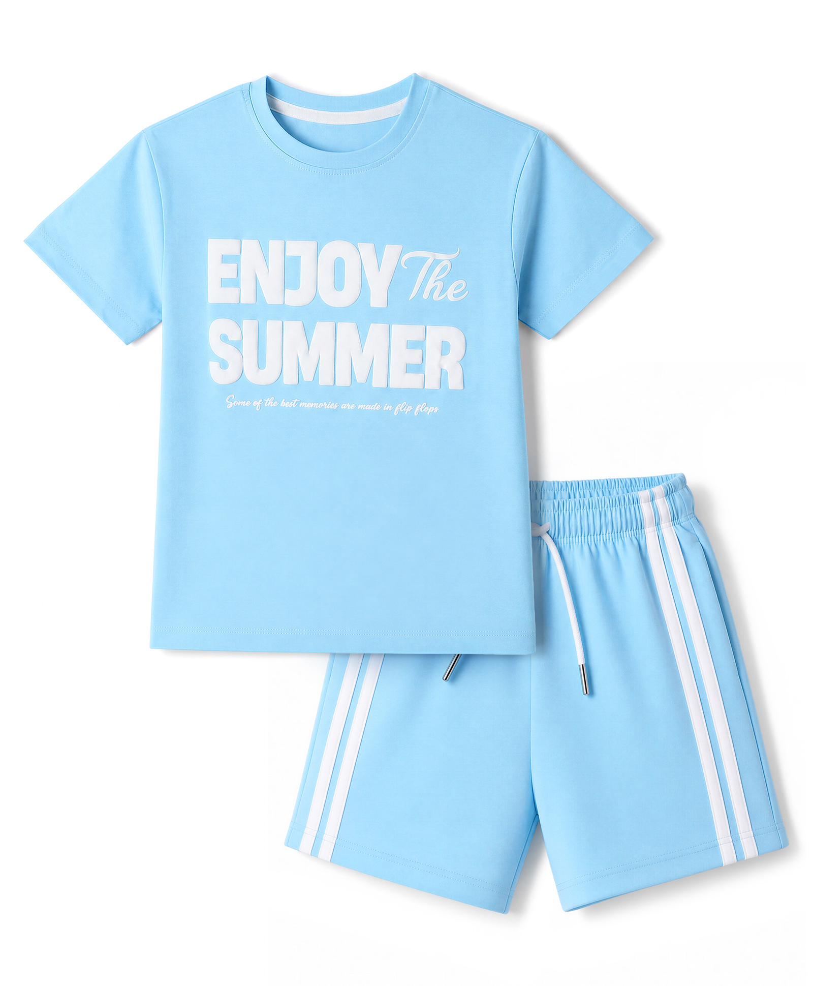 Smarty Girls Knit Half Sleeves Text Printed T-Shirt & Shorts Night Suit - Light Blue-picture-24
