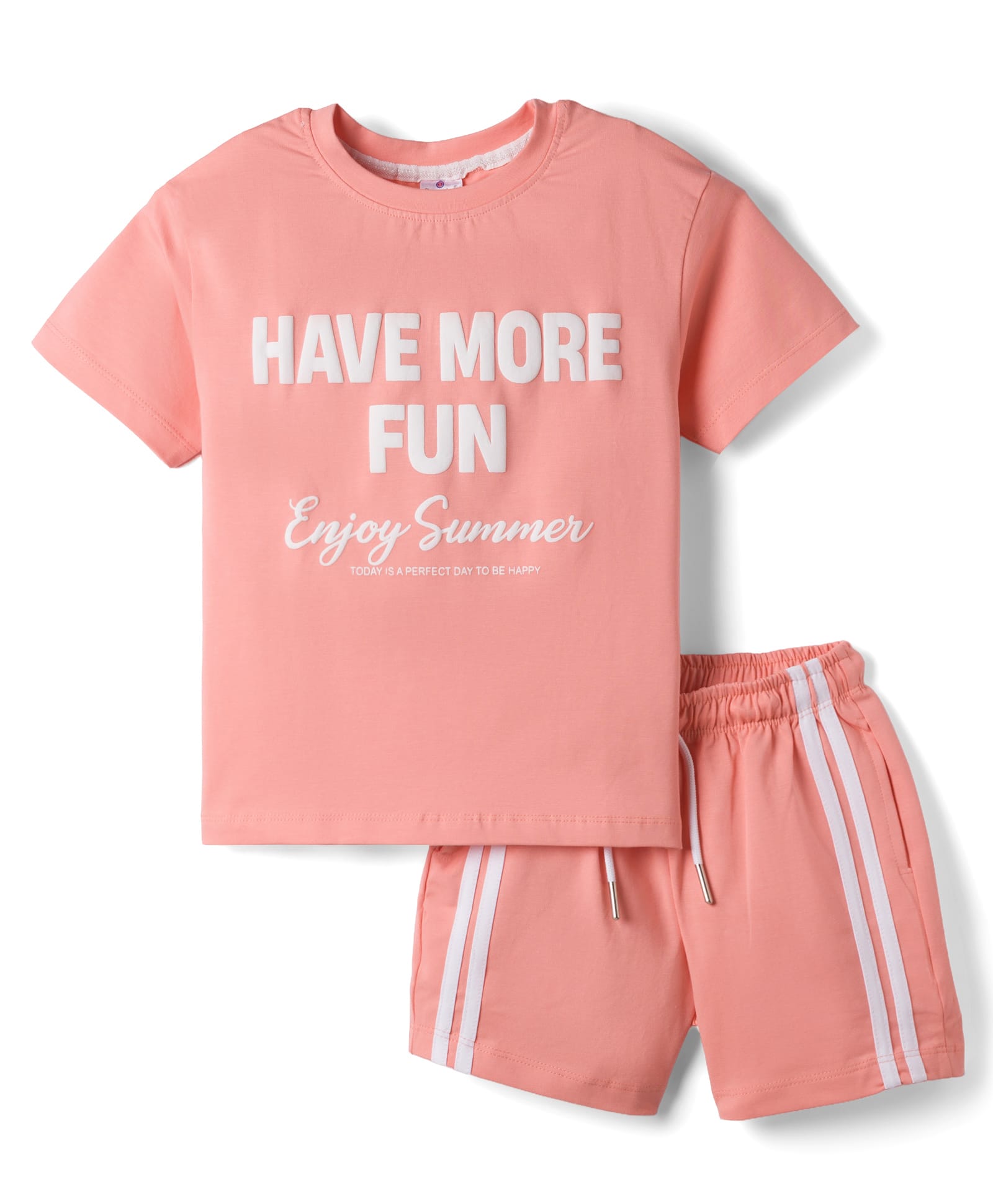 Smarty Girls Knit Half Sleeves Text Printed T-Shirt & Shorts Night Suit - Coral-picture-18