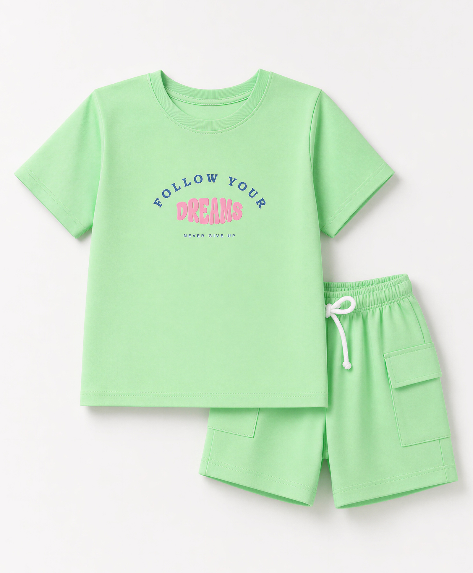 Smarty Girls Knit Half Sleeves T-Shirt & Shorts Night Suit with Text Print - Light Green-picture-1