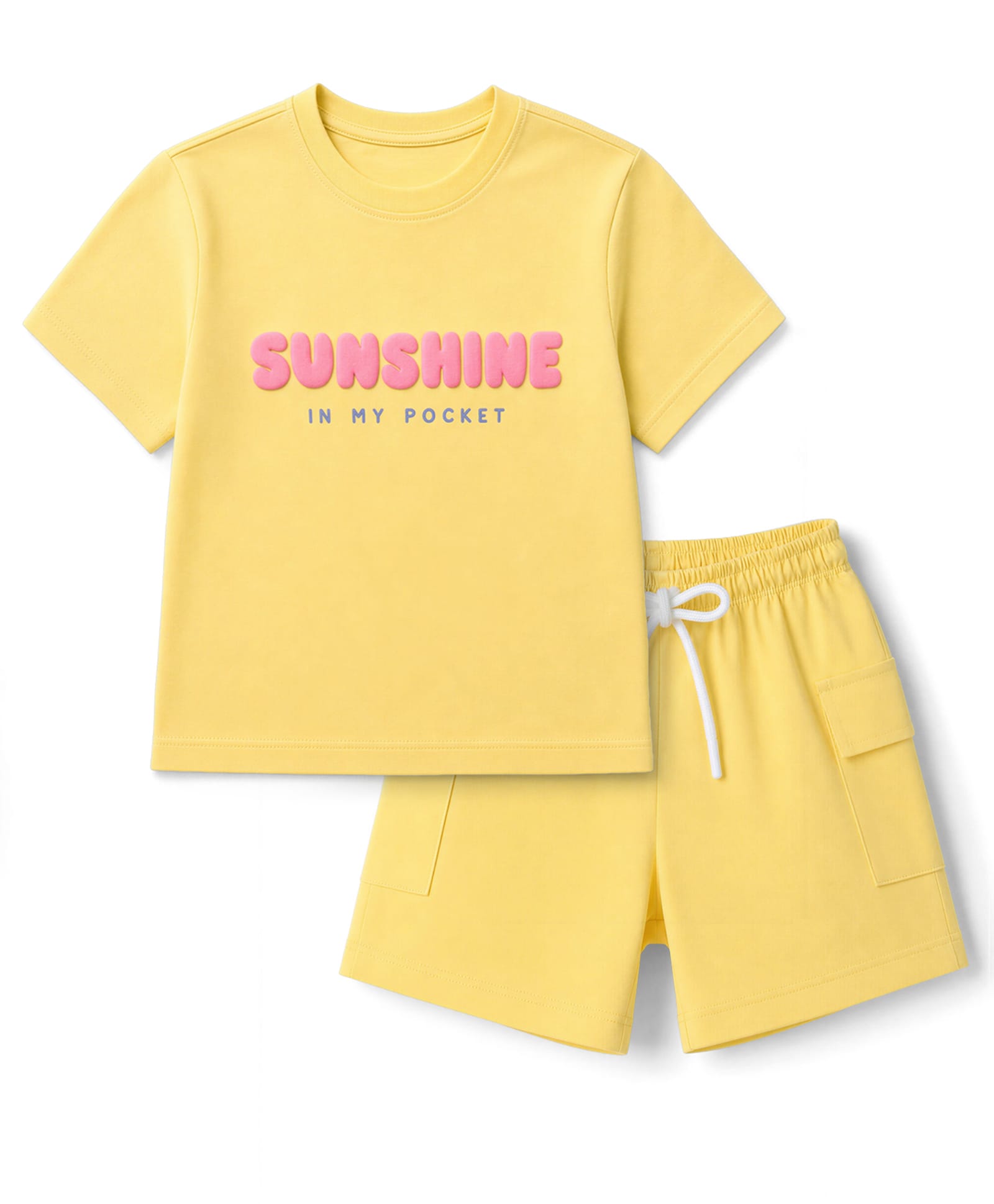 Smarty Girls Knit Half Sleeves T-Shirt & Shorts Night Suit with Sunshine Print - Yellow-picture-8