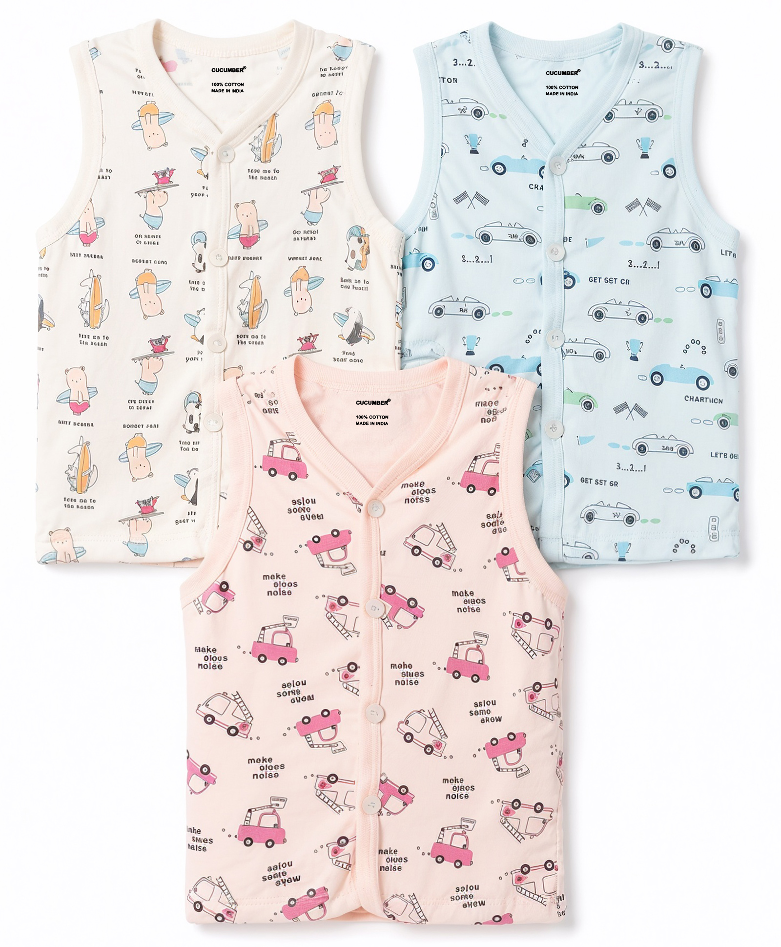CUCUMBER Sinker Knit Sleeveless Bear & JCB Printed Jhablas Pack of 3 - Light Blue & Pink-picture-25