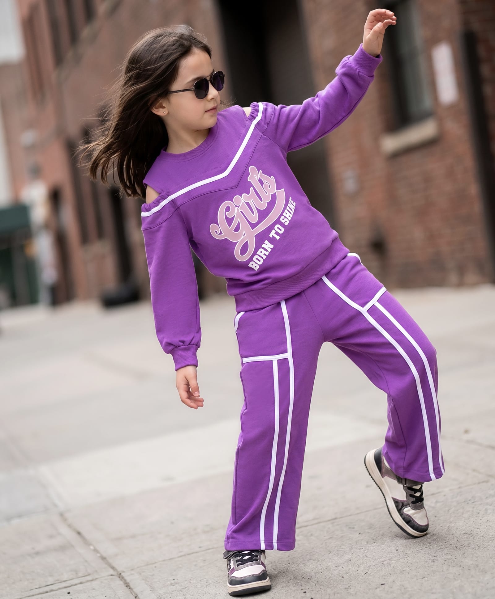 OLLINGTON ST. Full Sleeves Cotton Looper Knit Winter Wear Suit With Text Print - Purple-picture-31