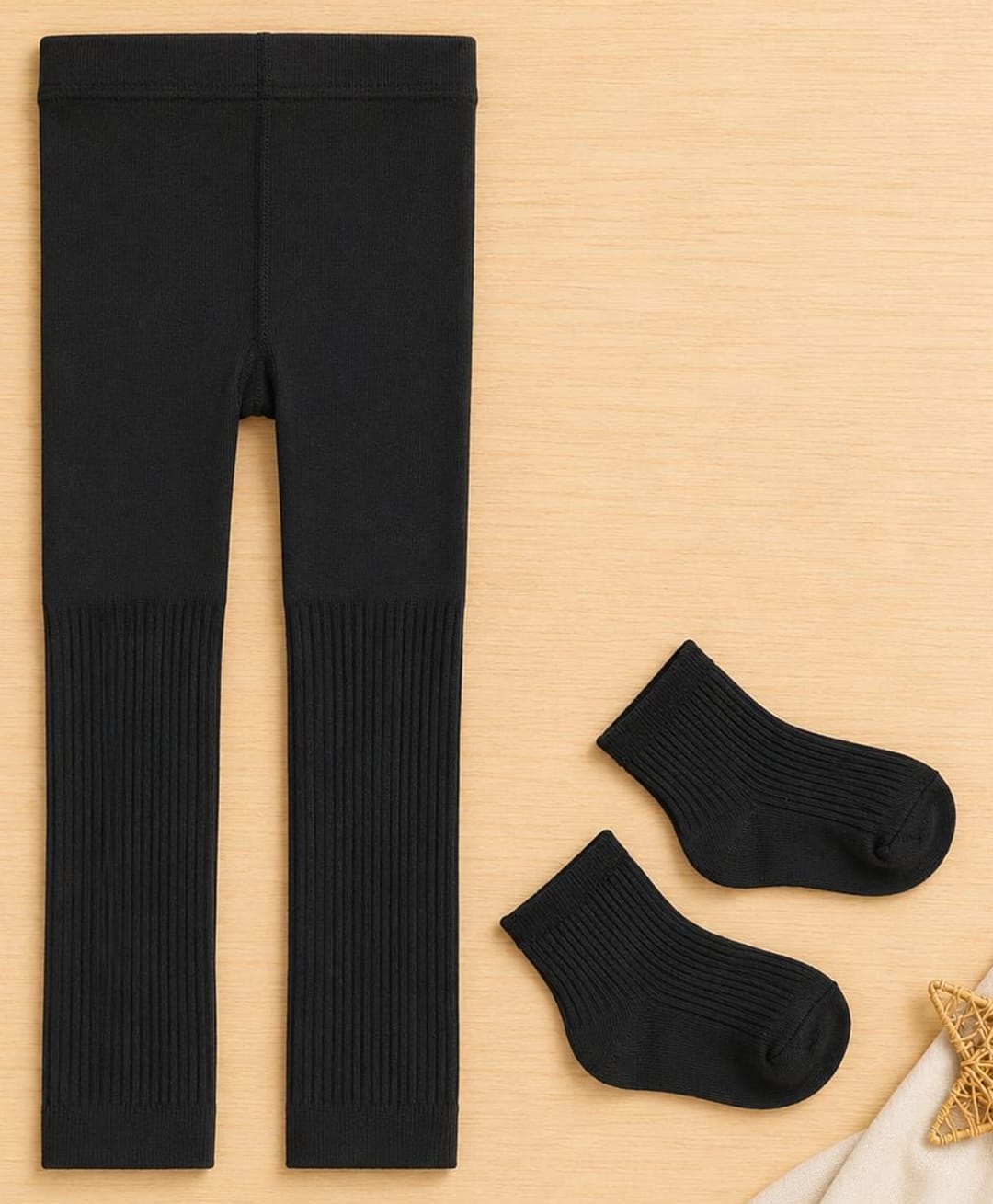 Kidofash Cotton Spandex Knit Solid Tights & Socks Set - Black-image-49