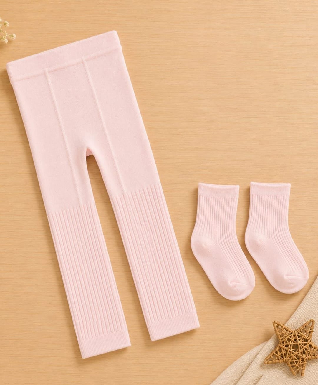 Kidofash Cotton Spandex Knit Solid Tights & Socks Set - Pink-picture-20