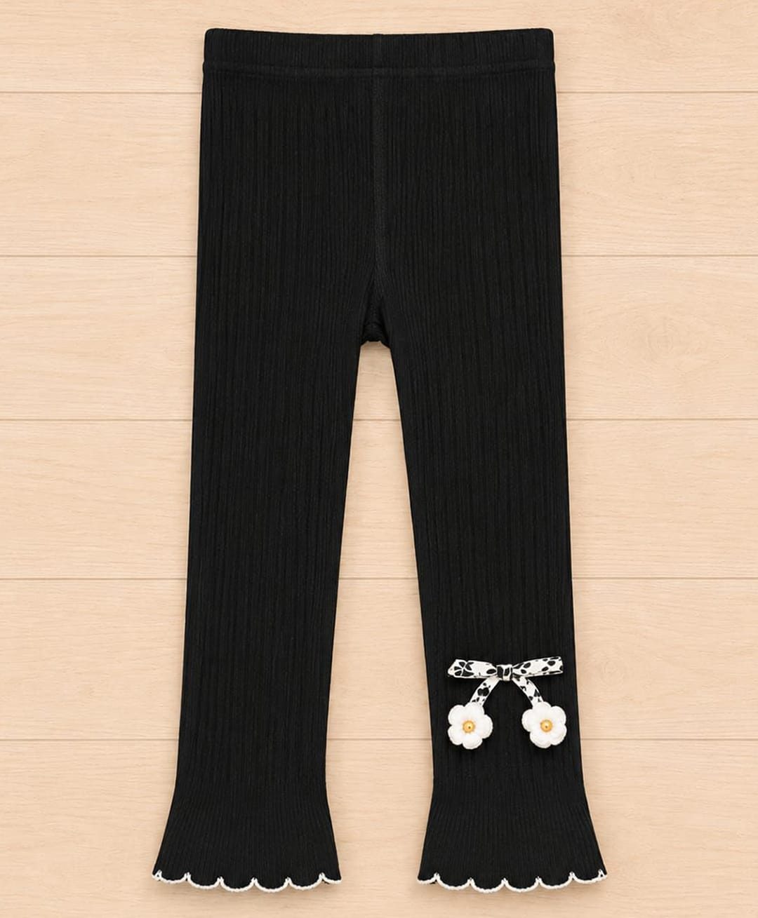 Kidofash Cotton Spandex Knit Floral Applique Detailed Tights - Black-picture-34