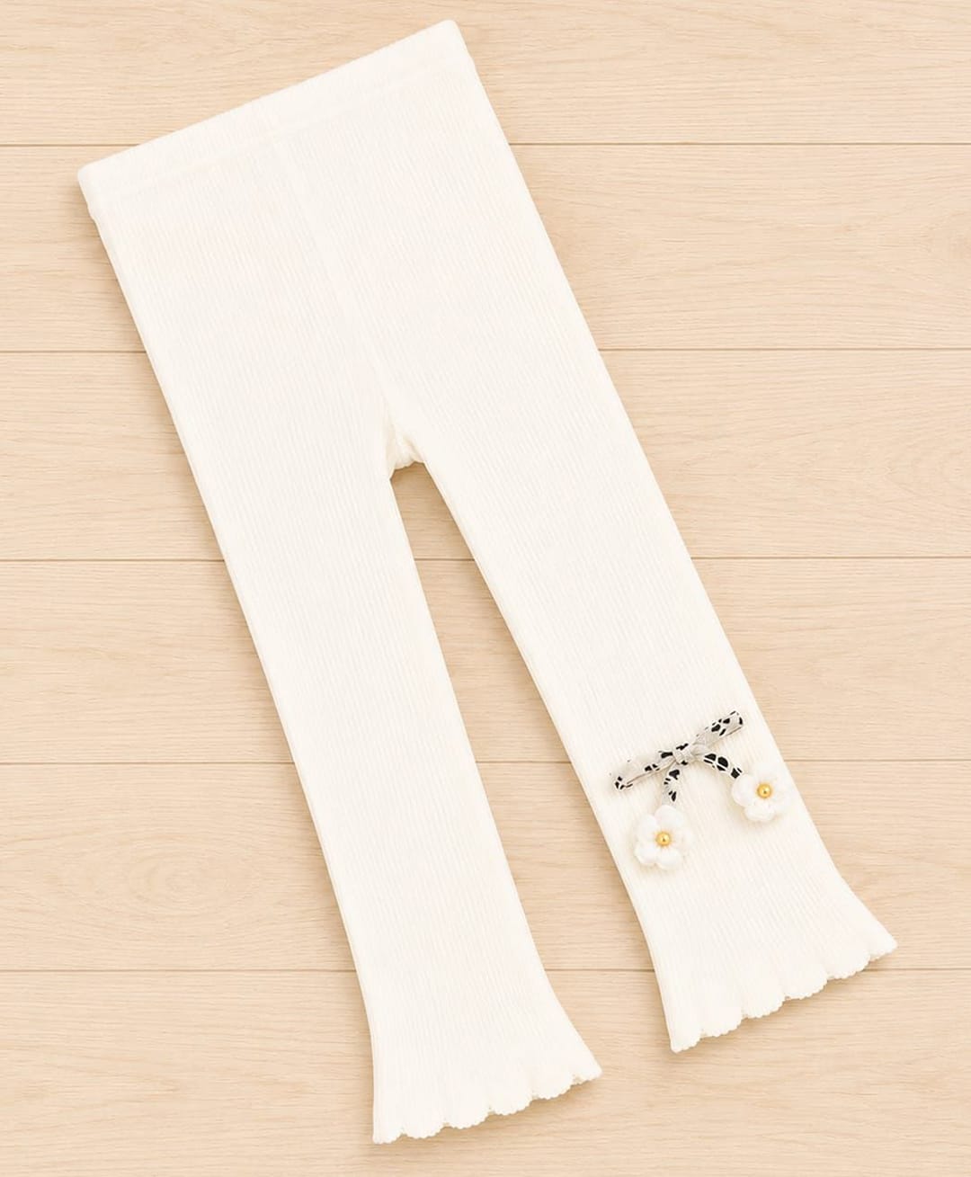 Kidofash Cotton Spandex Knit Floral Applique Detailed Tights - Cream-picture-32
