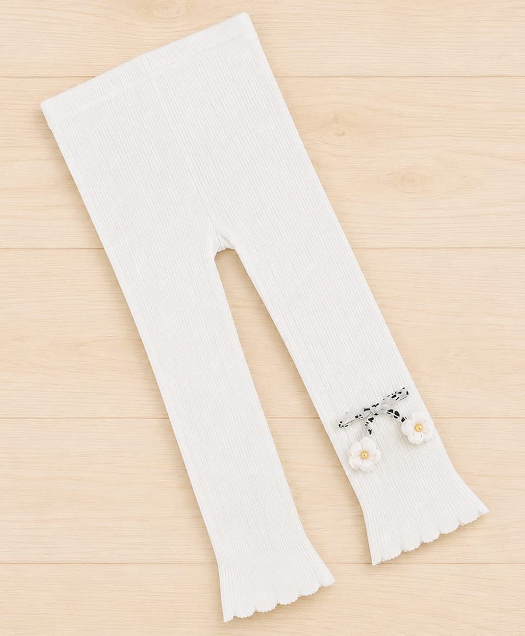 Kidofash Cotton Spandex Knit Floral Applique Detailed Tights - White-picture-6