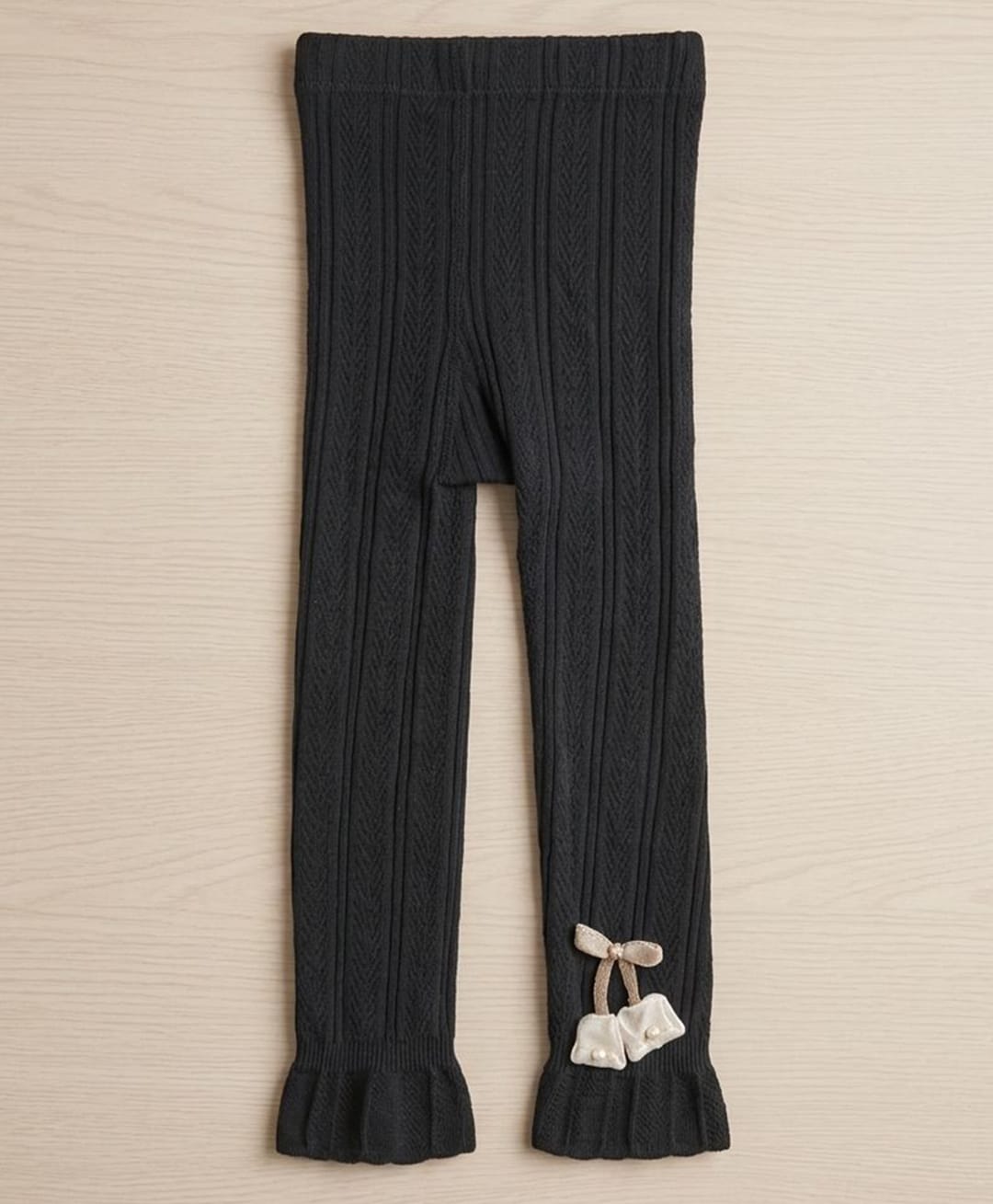 Kidofash Cotton Spandex Knit Floral Applique Detailed Tights - Black-picture-31