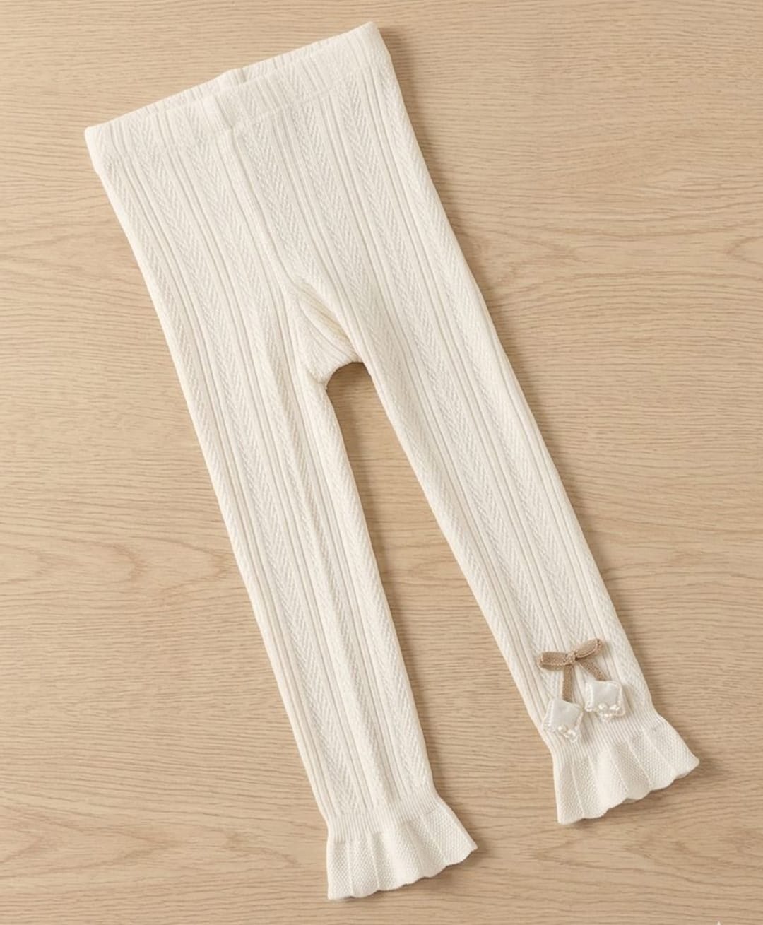 Kidofash Cotton Spandex Knit Floral Applique Detailed Tights - Cream-picture-25