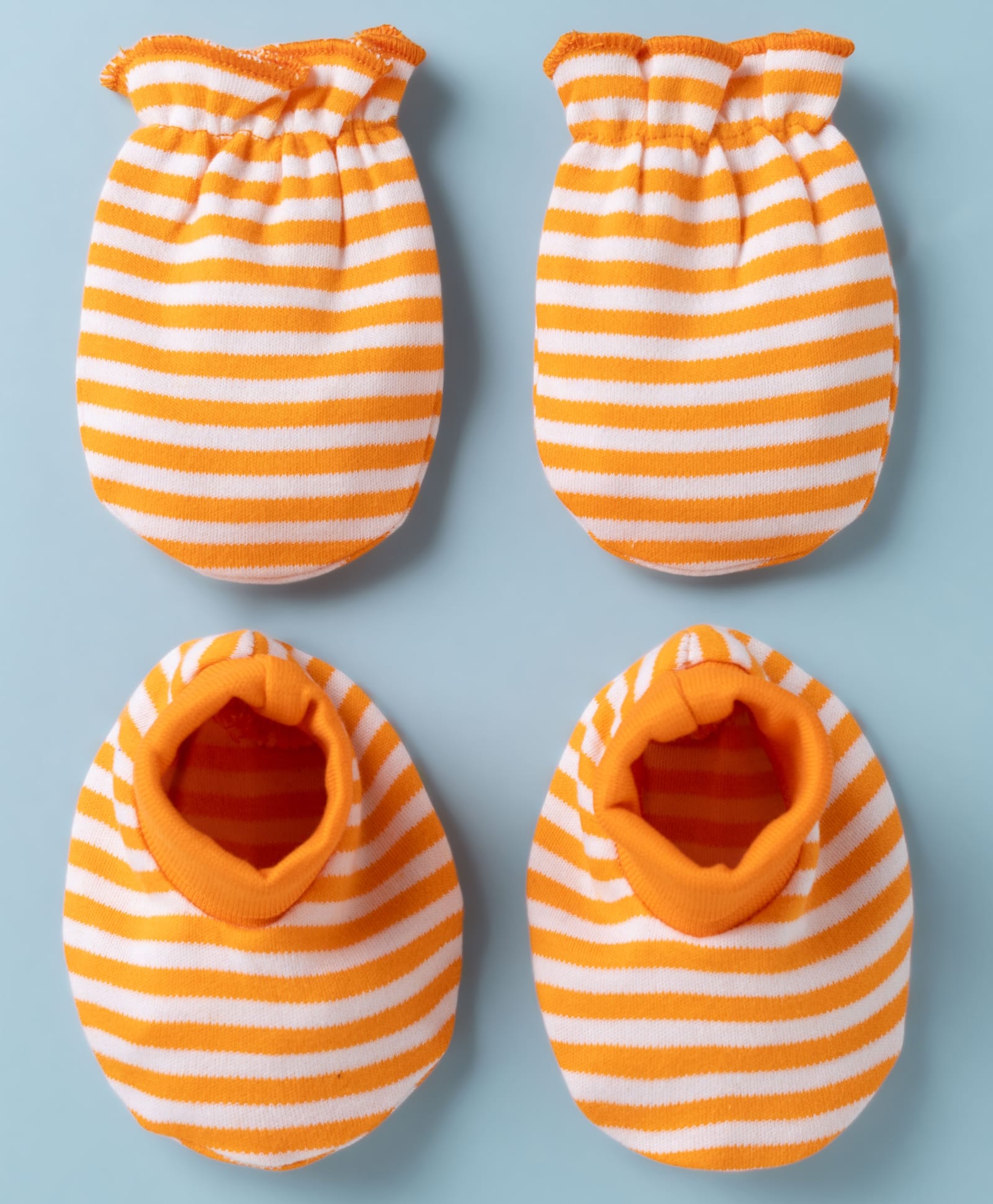 Babyhug 100% Cotton Interlock Knit Striped Mittens & Booties - Dark Orange-image-48