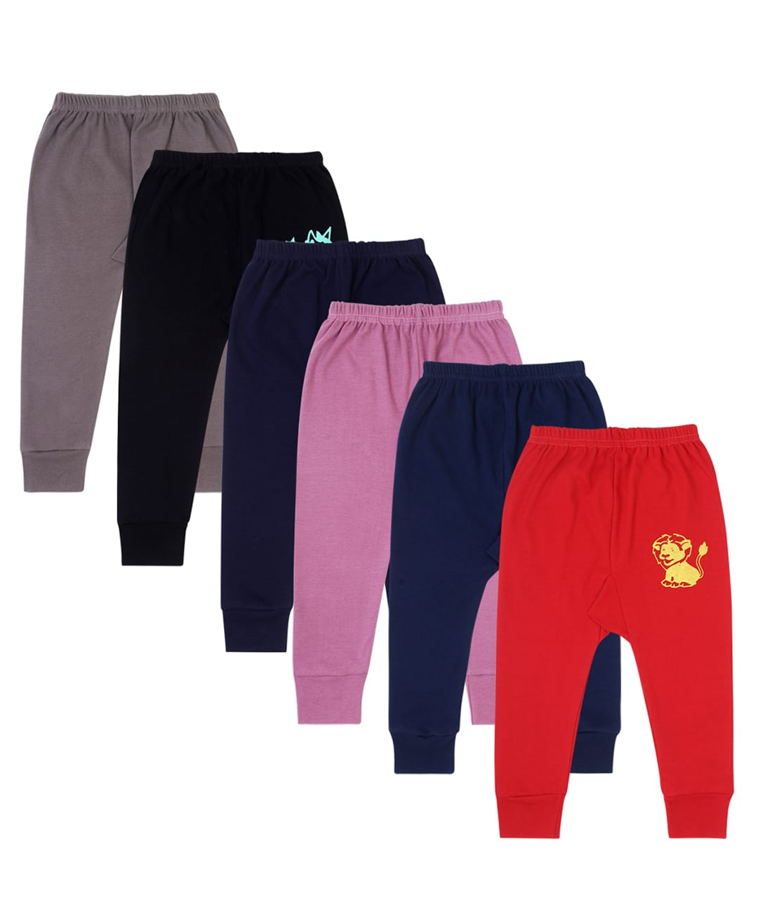 Superminis Embosis Hosiery Pack Of 6 Animals Printed - Grey Black Navy Blue Purple & Red-image-24