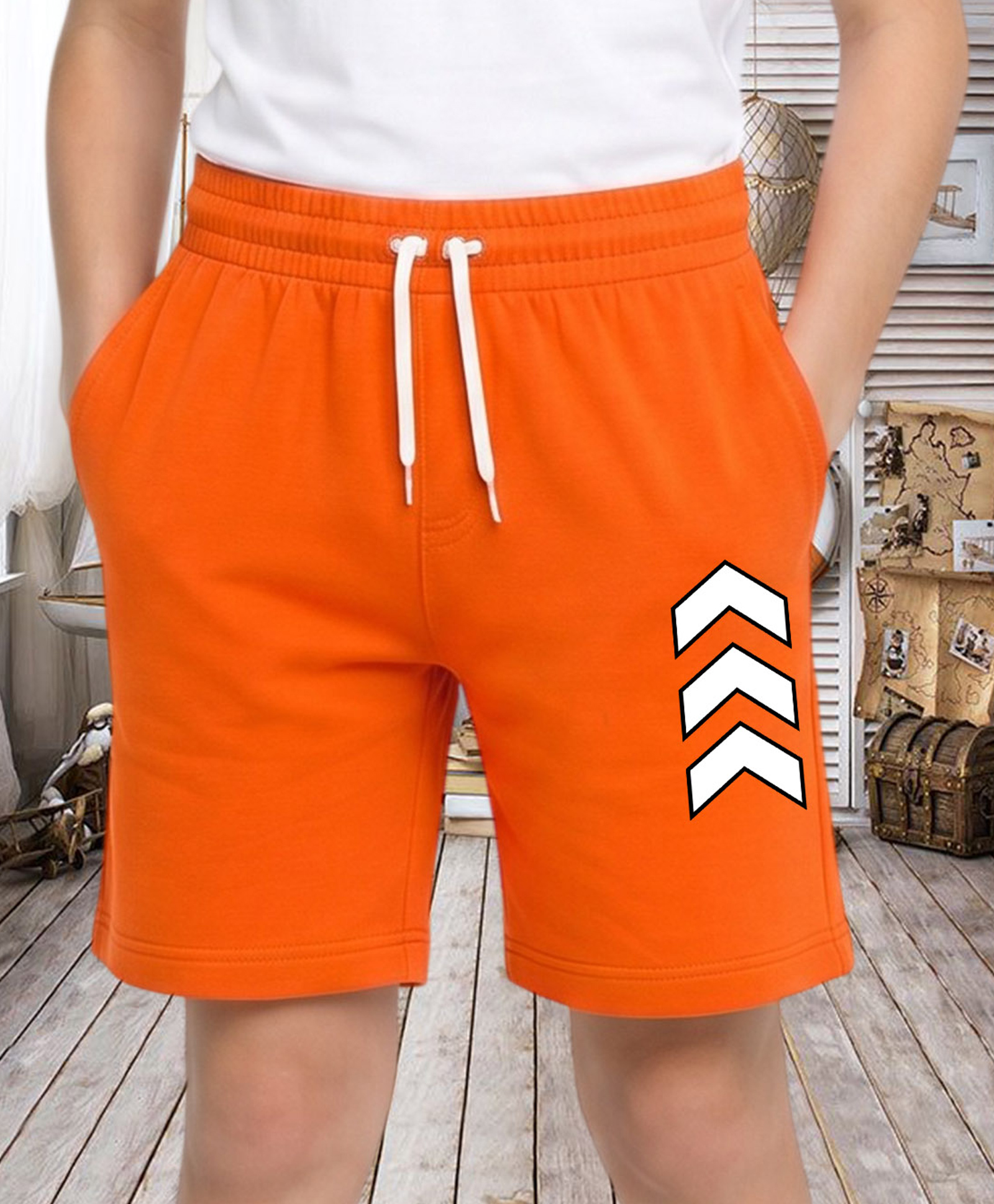 NUSYL Cotton Blend Knit Arrows Printed Shorts - Orange-picture-21