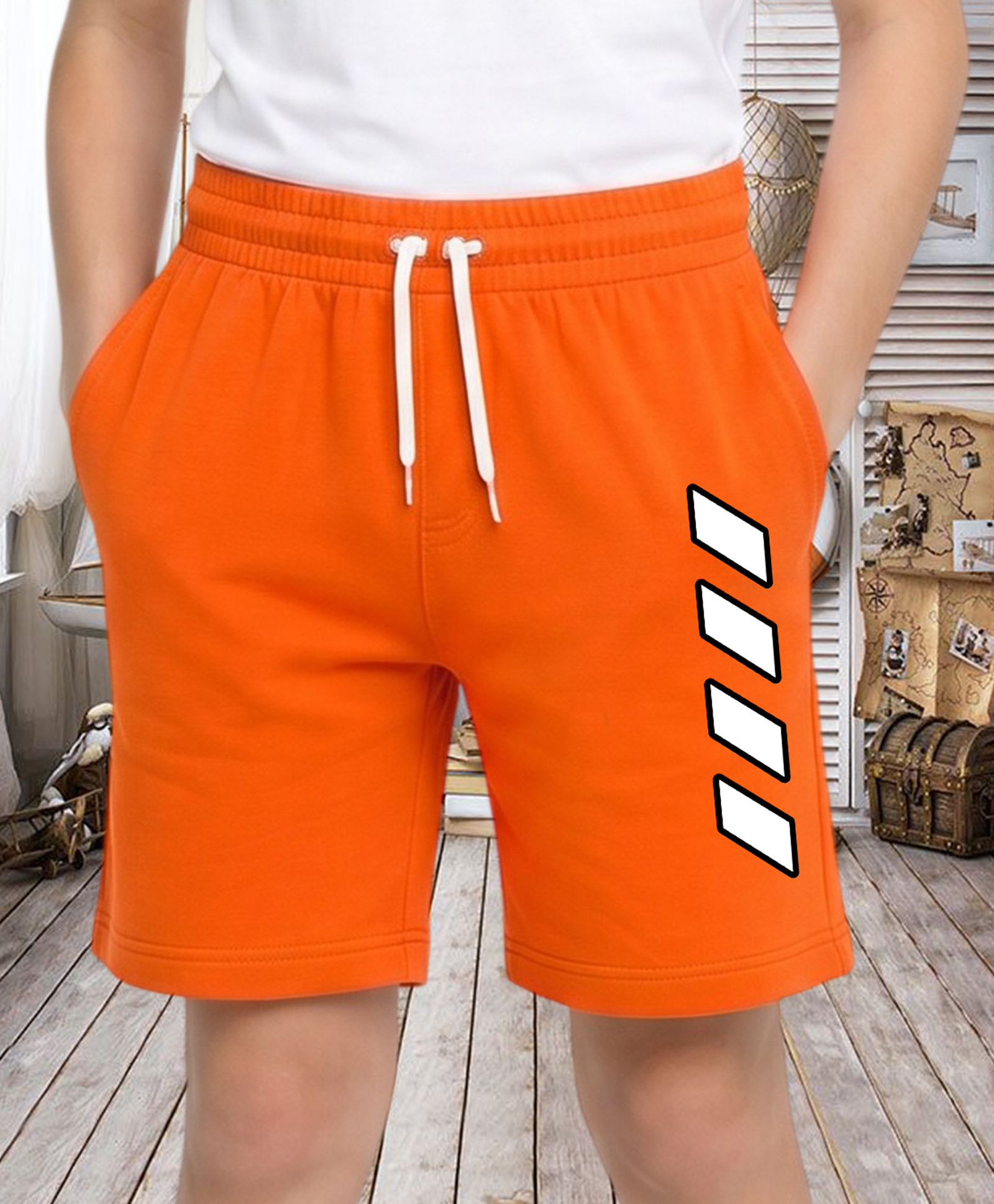NUSYL Cotton Blend Knit Blocks Printed Shorts - Orange-picture-15