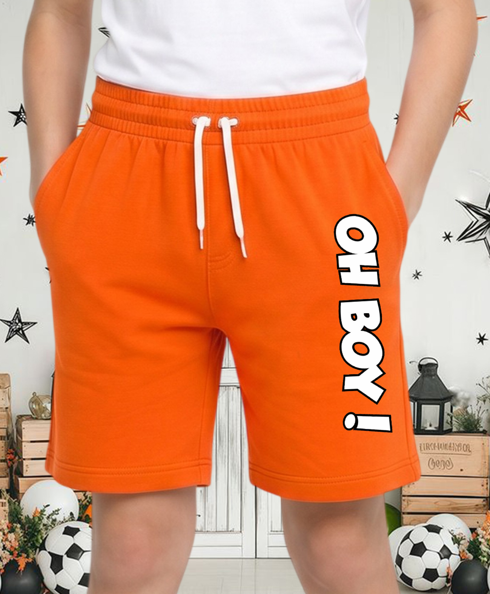 NUSYL Cotton Blend Knit Oh Boy Text Printed Shorts - Orange-picture-20