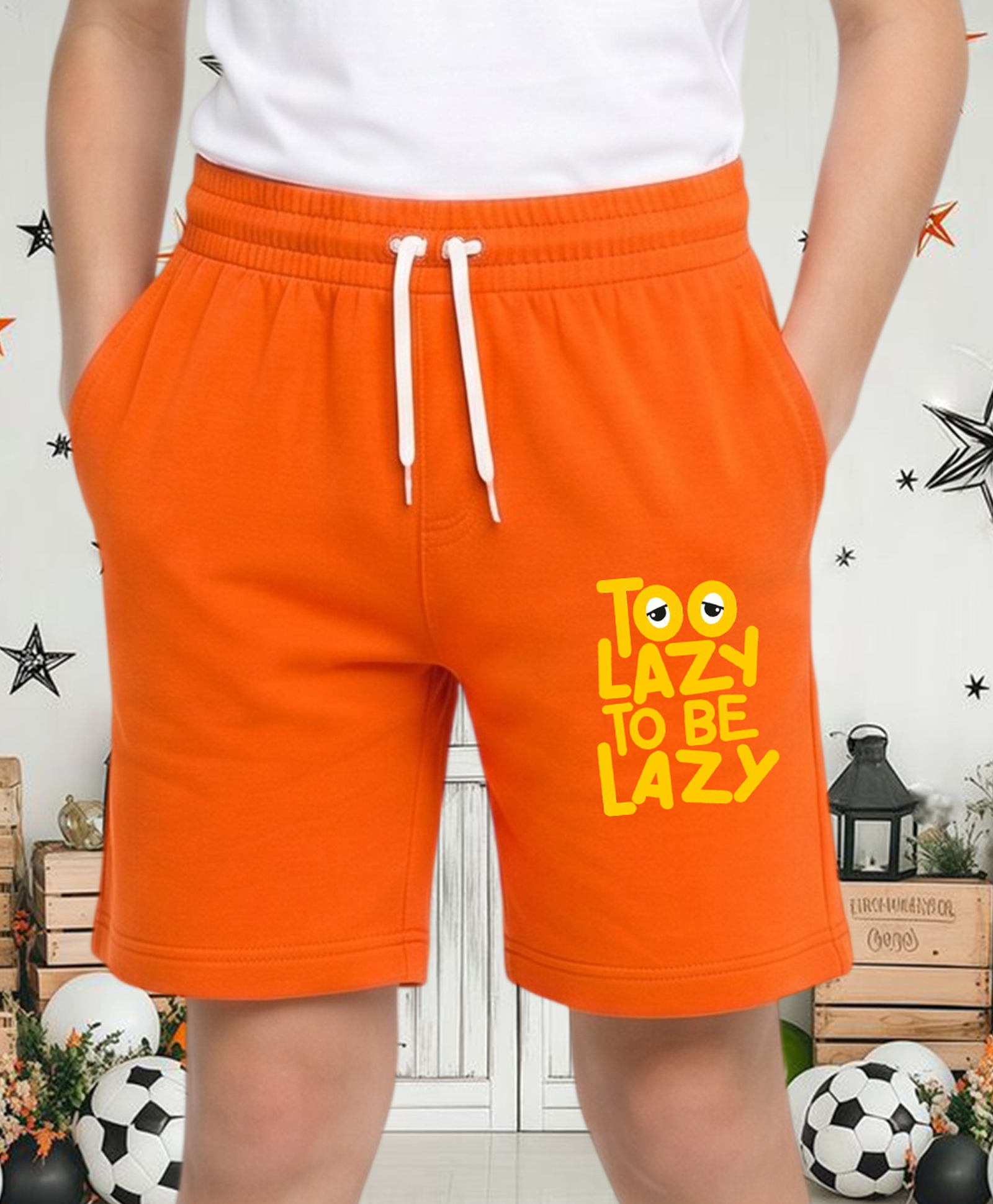 NUSYL Cotton Blend Knit Too Lazy To Be Lazy Text Printed Shorts - Orange-picture-15