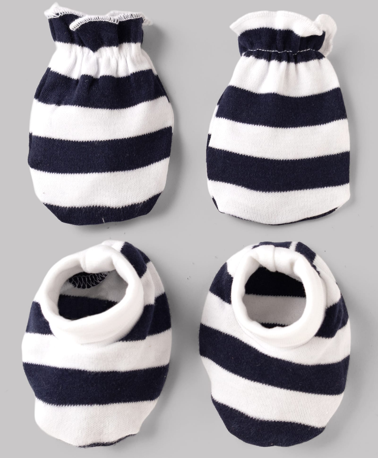 Babyhug 100% Cotton Interlock Knit Striped Mittens & Booties - White-picture-25