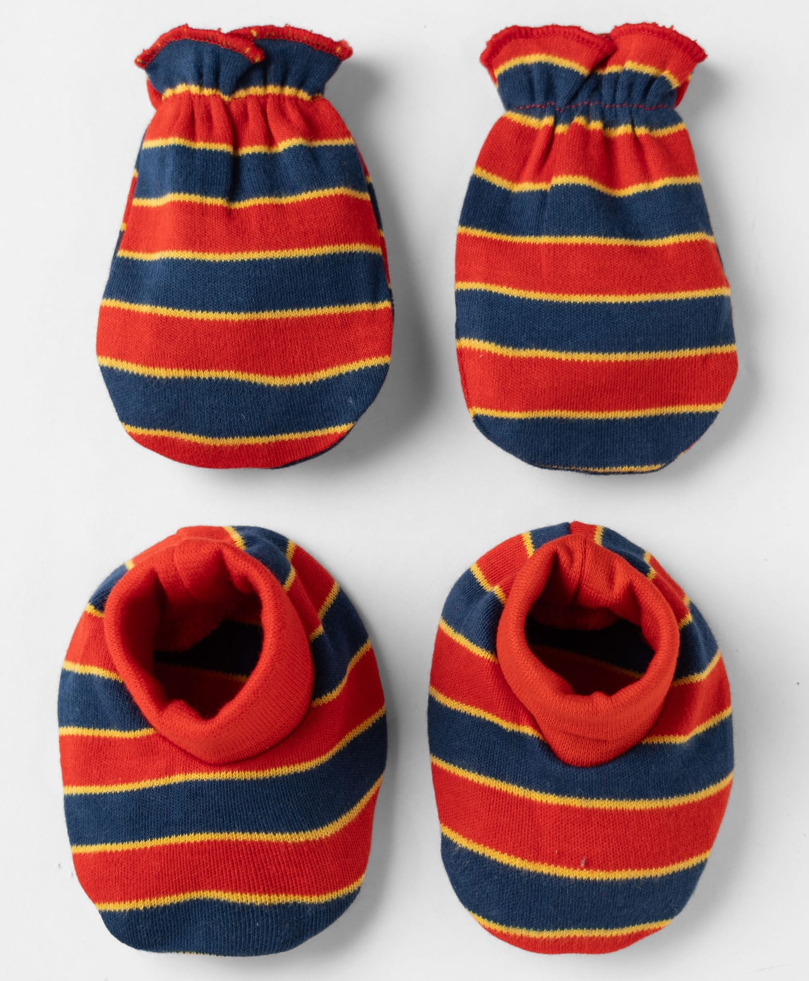 Babyhug 100% Cotton Interlock Knit Striped Mittens & Booties - Maroon-image-38