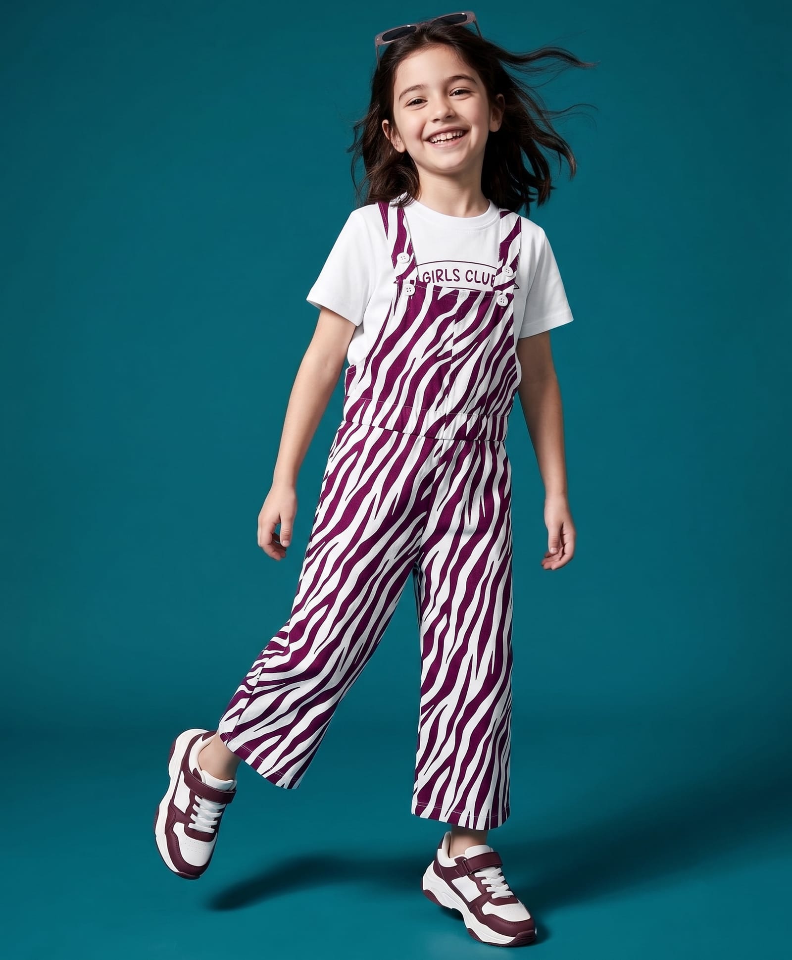 Ollington St. Single Jersey Knit Half Sleeves Text Printed Inner Tee With Zebra Print Dungaree - Maroon & White-image-33