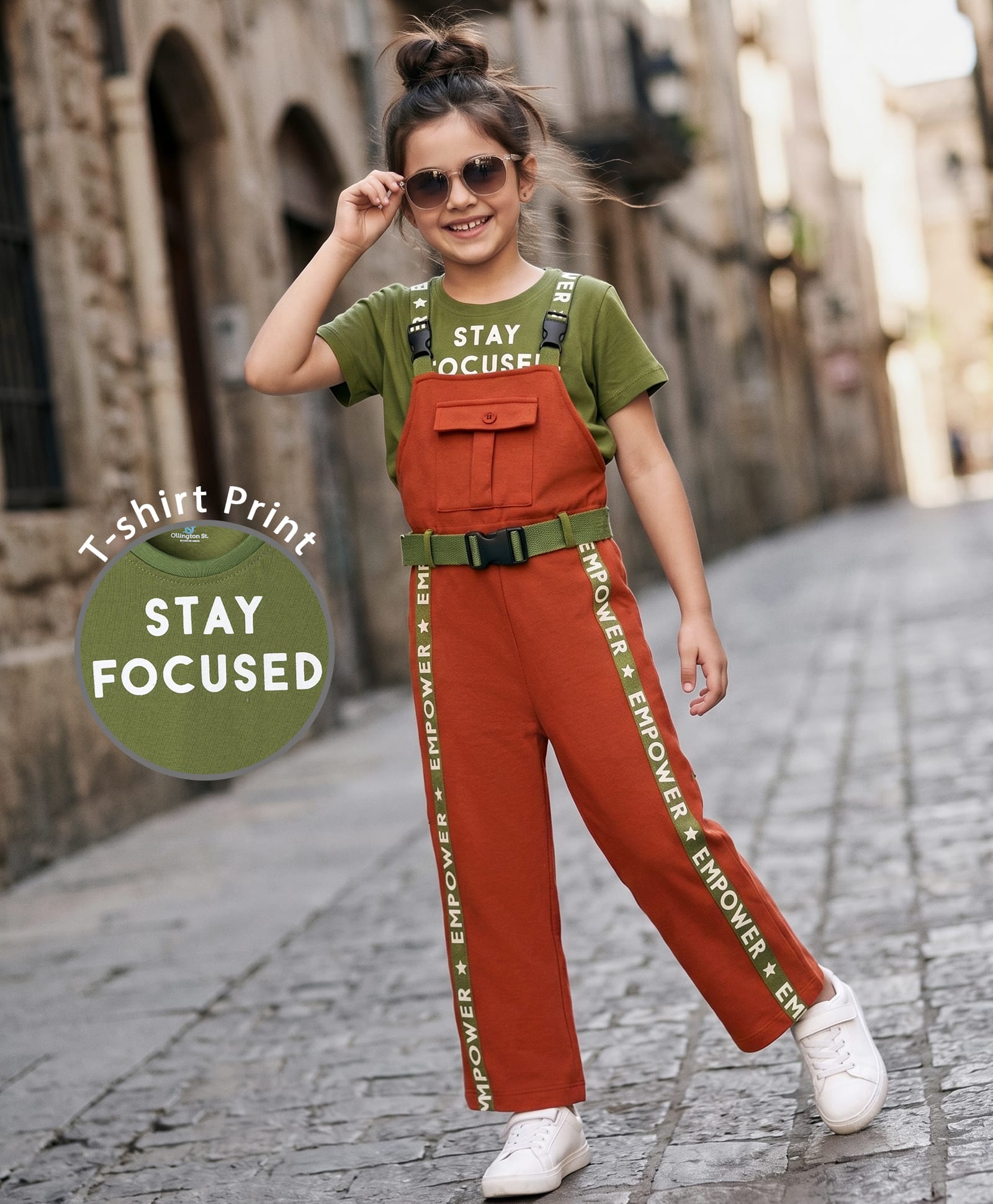 OLLINGTON ST. Single Jersey Knit Full Dungaree with Half Sleeves Printed Inner Tee - Rust & Olive-picture-20