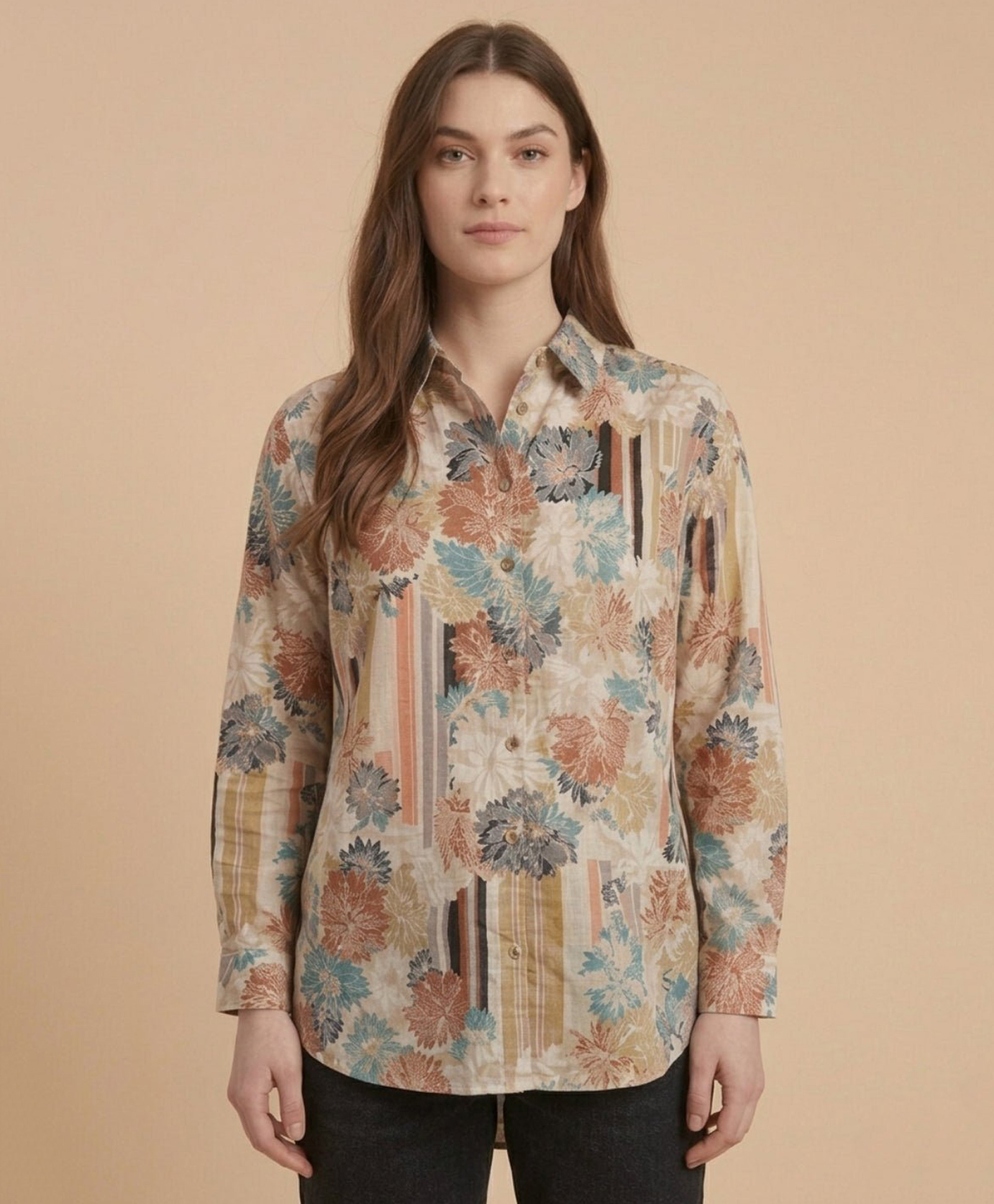 The Mom Store Cotton Woven Full Sleeves Floral Printed Maternity Oversized Shirt - Multi Colour-picture-12