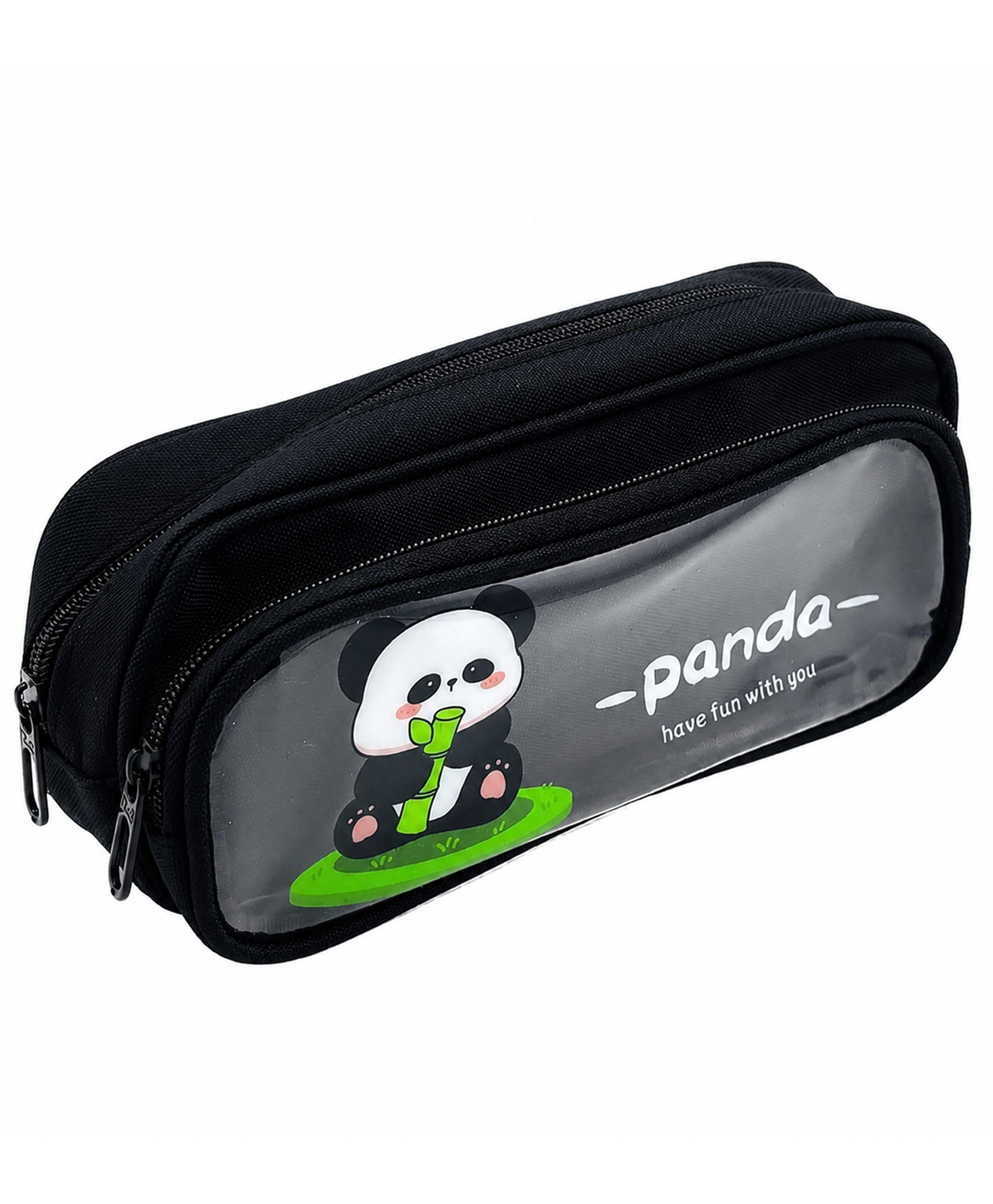 MANAKI ENTERPRISE Cute Cartoon Pencil Pouch with Double Zipper & Transparent Window, Large Capacity Fabric Pen Case for School, Office, Students, Kids & Teens - Black-image-45