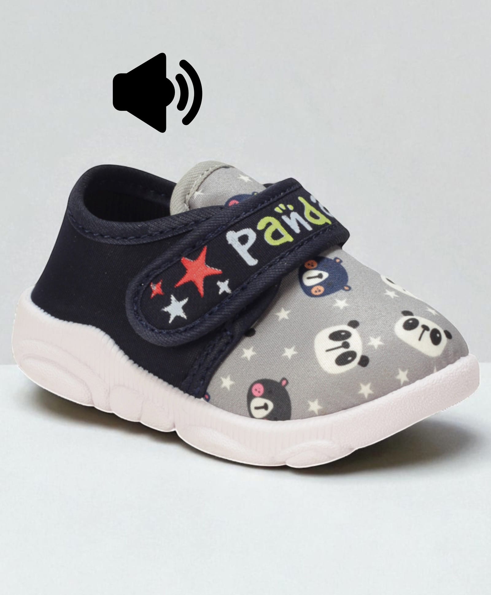 Lil Lollipop Panda Designed Velcro Closure Musical Shoes - Grey-image-22