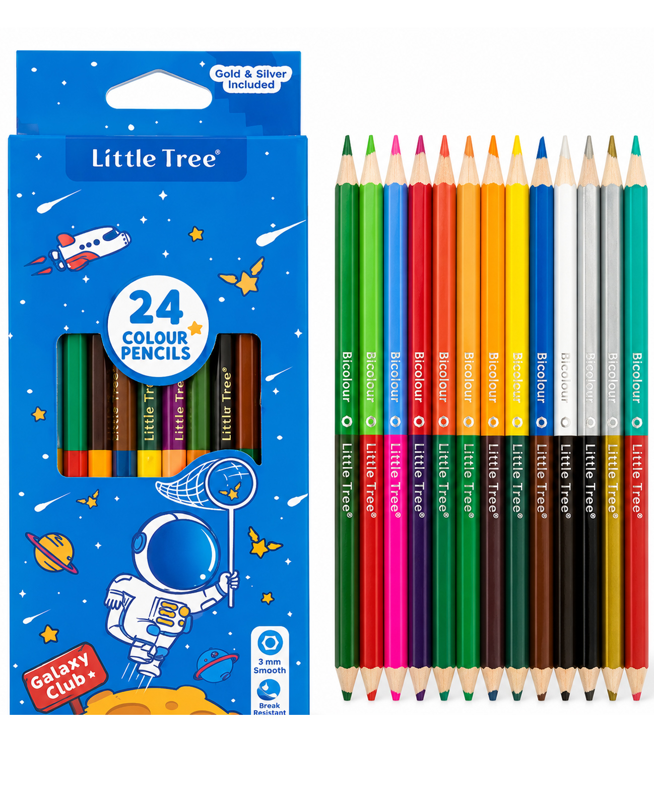 MANAKI ENTERPRISE 12pcs Double Sided Colour Pencils Set (24 Shades) for Kids & Adults Multicolor Drawing Pencils Smooth, Break Resistant School, Art & Coloring Kit - Galaxy Club - Approx. 17.5 cm-image-3