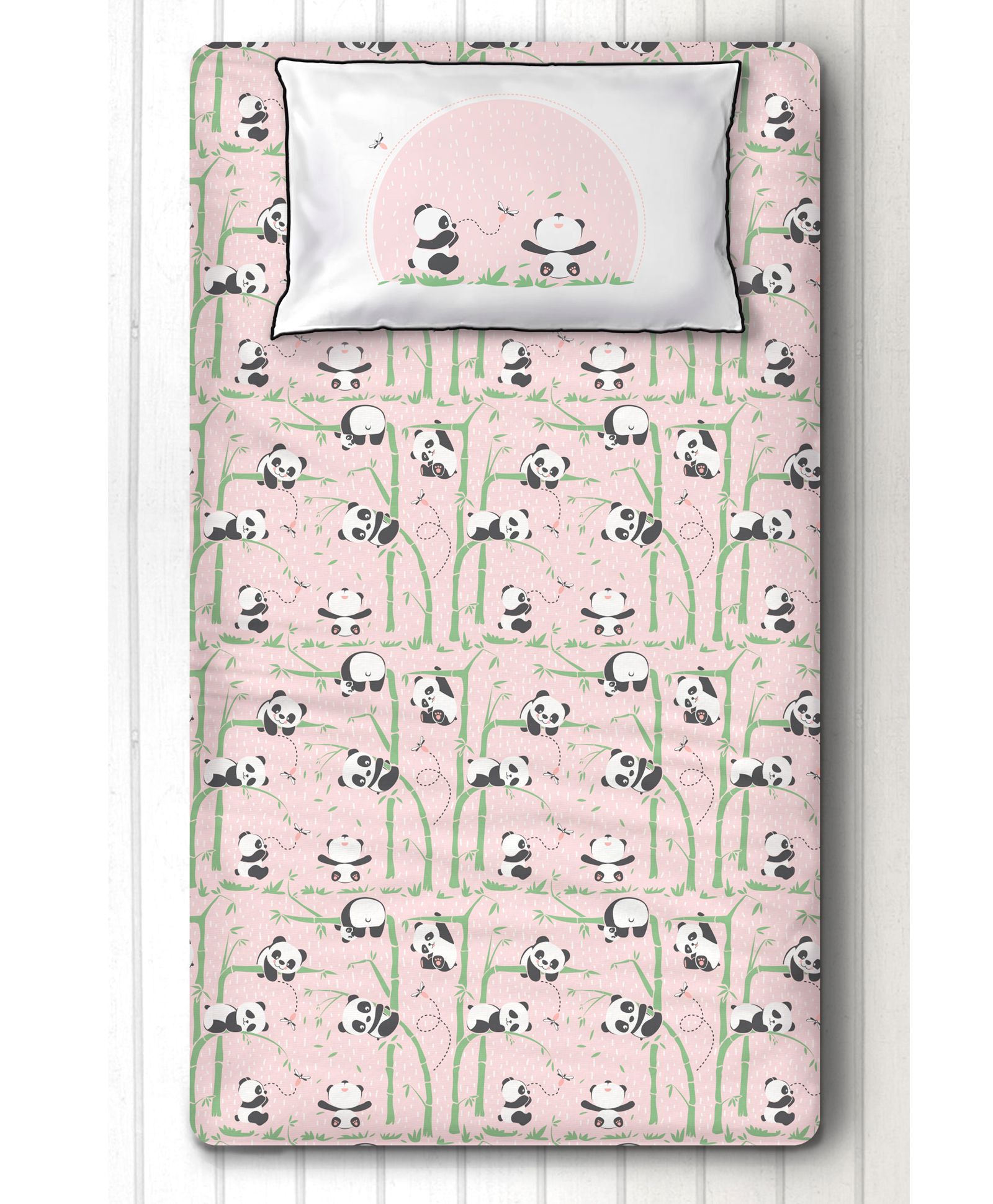 Silverlinen Panda Village Single Bed Sheet & Pillow Cover Set - Pink-picture-25