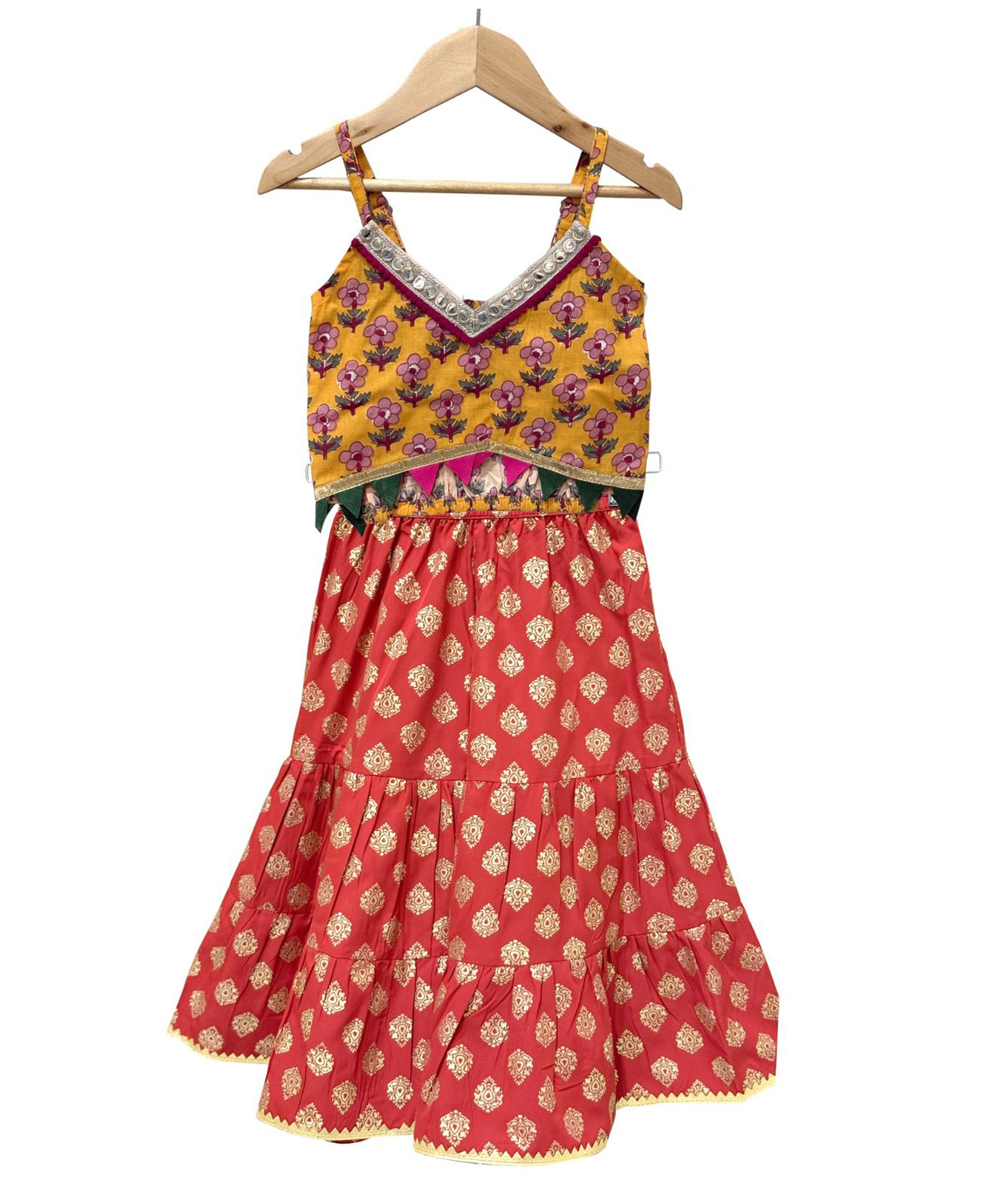 Twisha Cotton Woven Sleeveless Floral Printed Top & Sharara - Mustard & Red-image-12