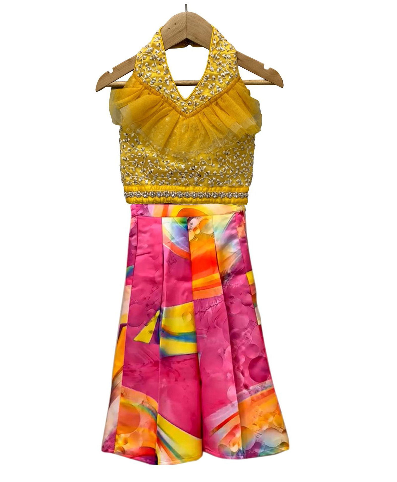 Twisha Woven Sleeveless Sequins & Stone Embellished Floral Embroidered Top & Palazzo Set - Yellow & Multi Colour-image-41