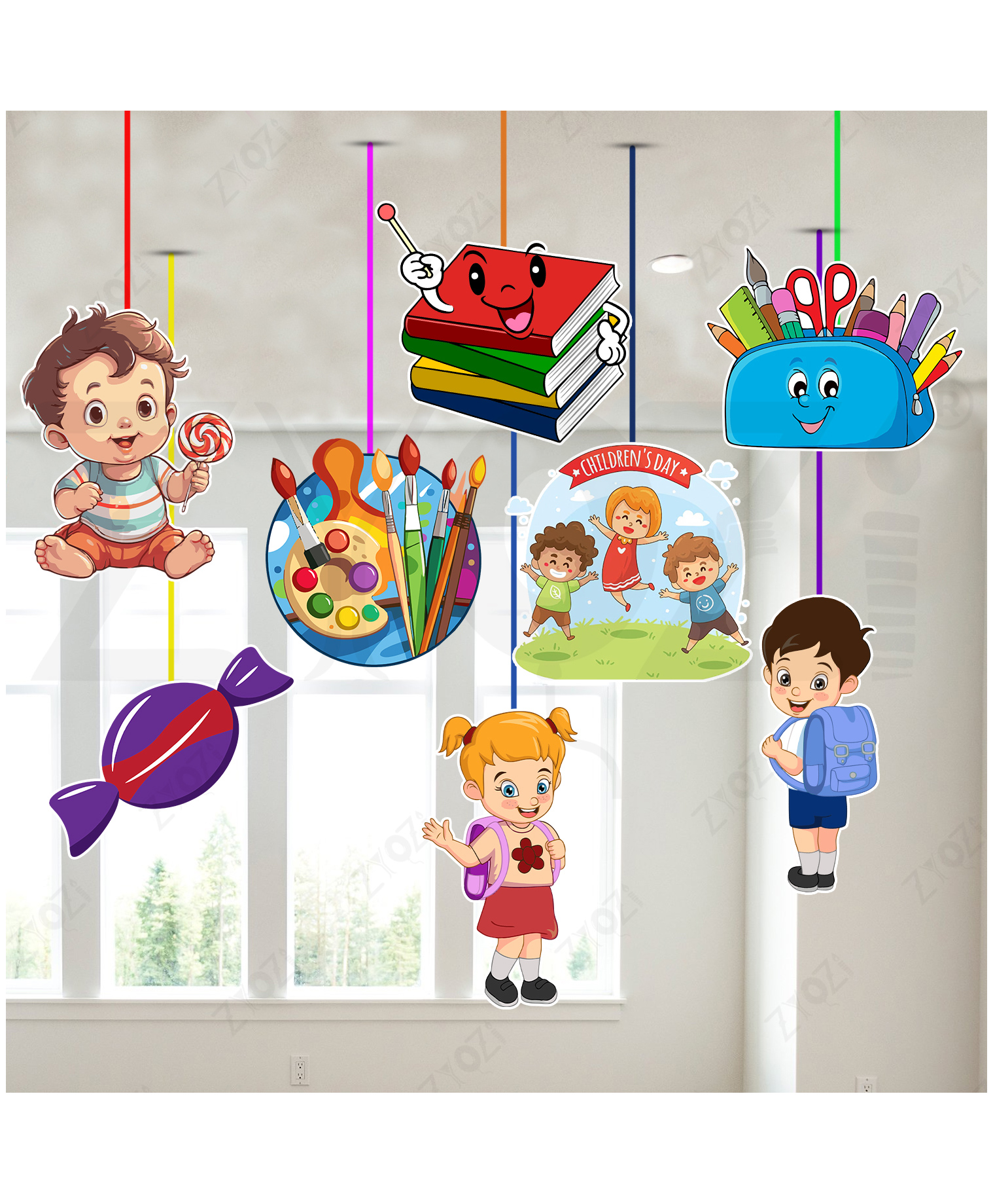 Zyozi Children's Day Classroom Hanging Decorations Kit | School Theme Party Supplies - Multi (Pack Of 9)-picture-44