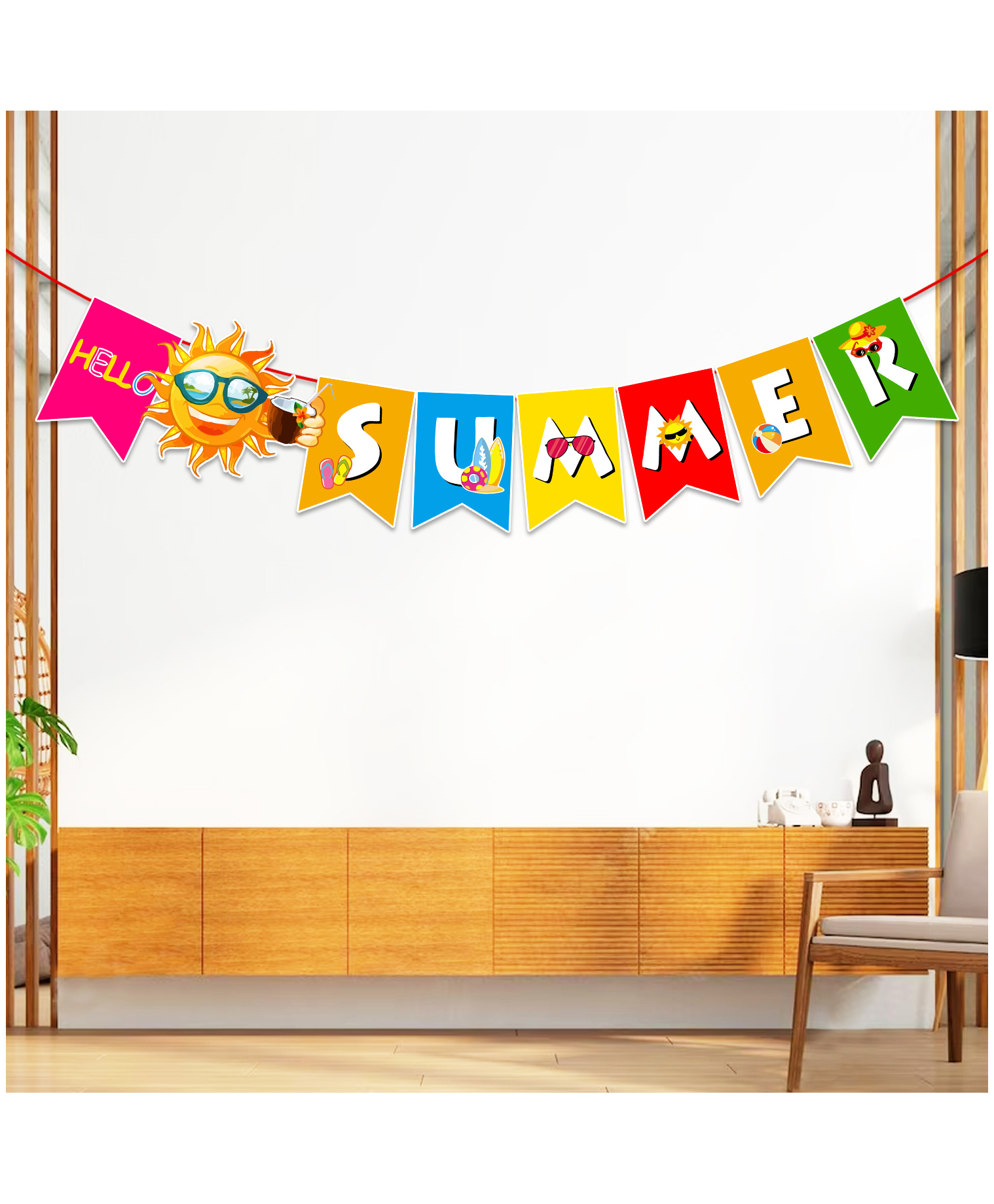 Zyozi Multicolour Hello Summer Star Bunting with Sunshine Design Beach Pool Party Banner-picture-12