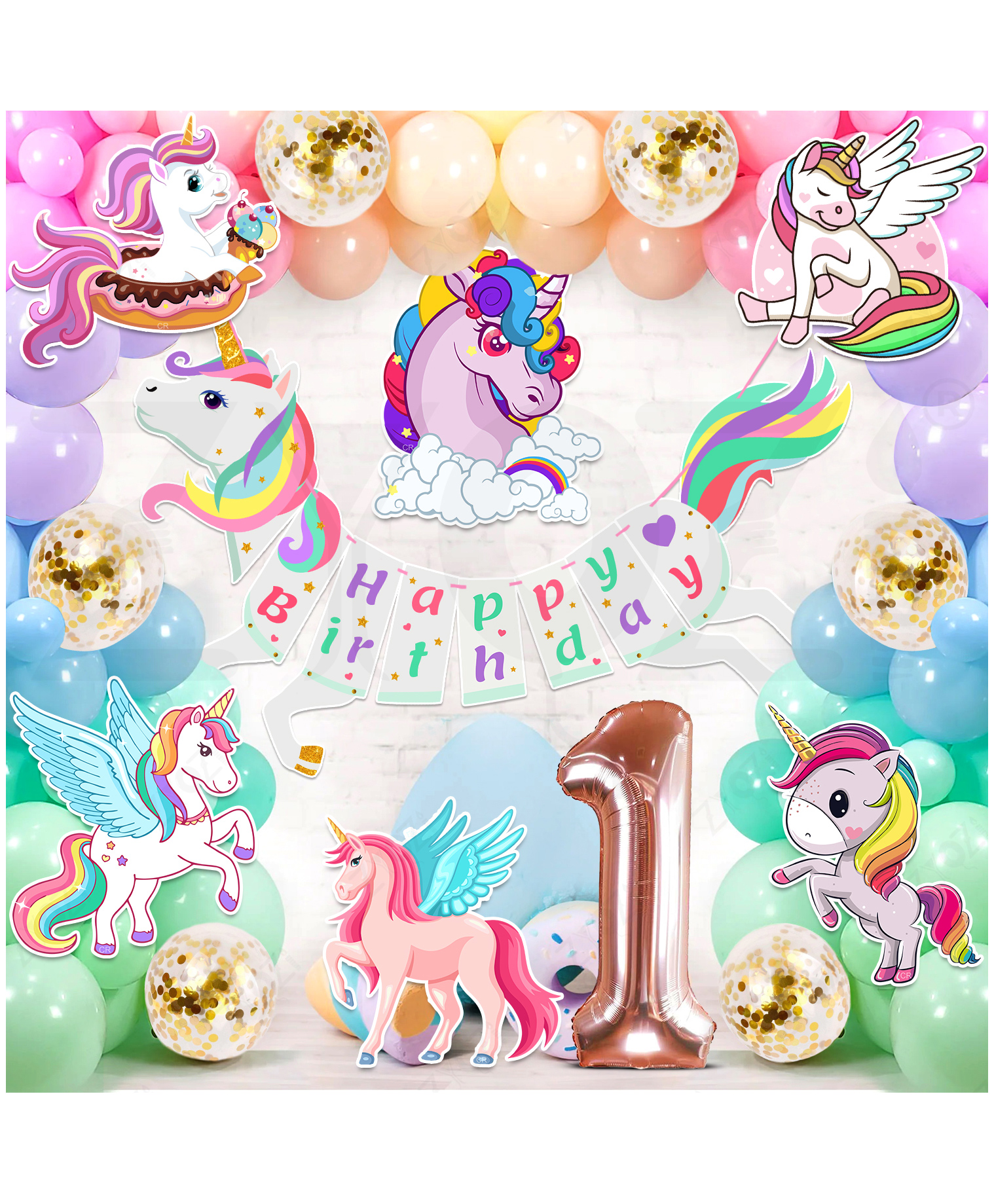 Zyozi Unicorn Theme Birthday Party Decorations Set For Baby Girl MultiColor-Pack Of 55-picture-32