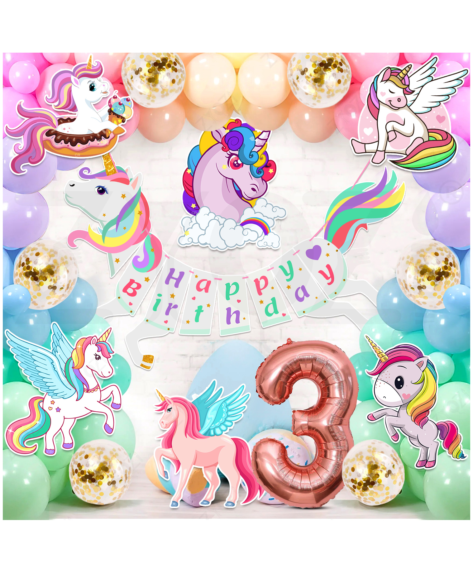 Zyozi Unicorn Theme Birthday Party Decorations Set For Baby Girl MultiColor-Pack Of 55-picture-31