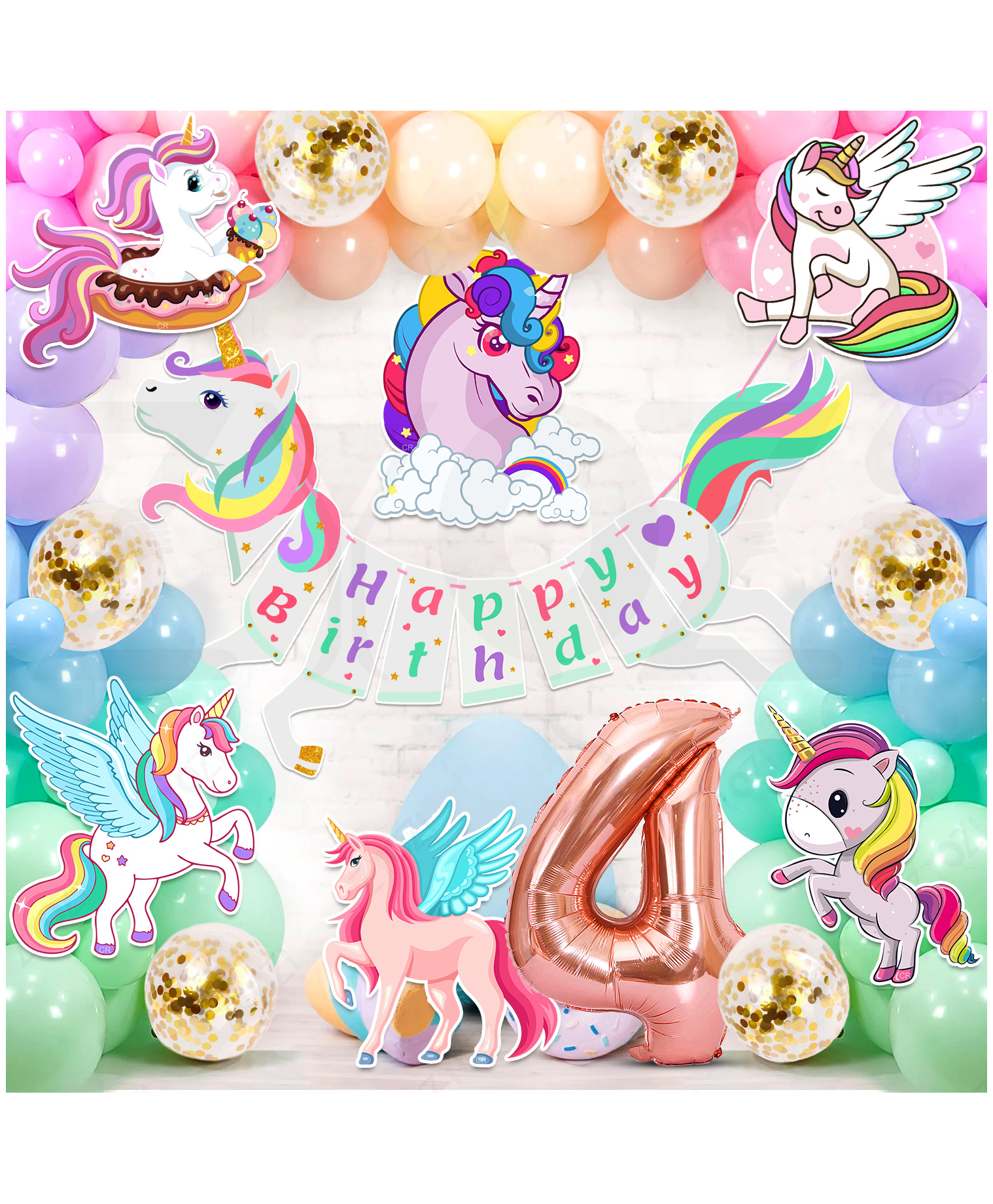 Zyozi Unicorn Theme Birthday Party Decorations Set For Baby Girl MultiColor-Pack Of 55-picture-30