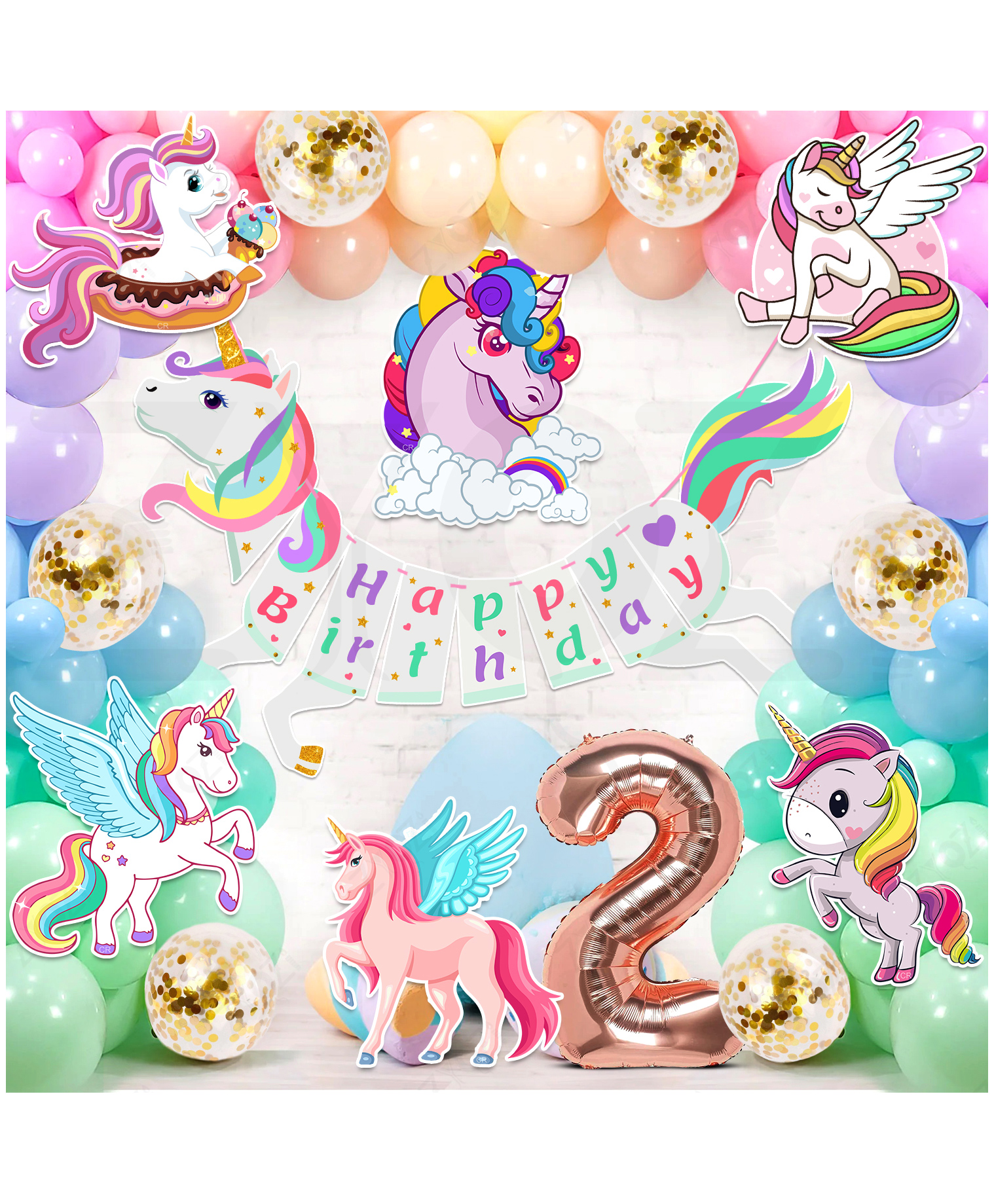 Zyozi Unicorn Theme Birthday Party Decorations Set For Baby Girl MultiColor-Pack Of 55-picture-29