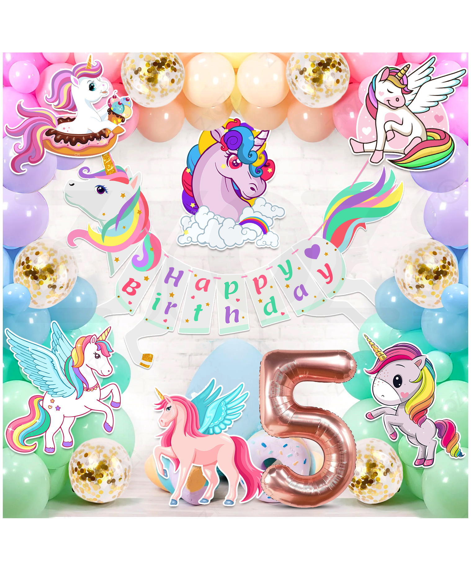 Zyozi Unicorn Theme Birthday Party Decorations Set For Baby Girl MultiColor-Pack Of 55-picture-28