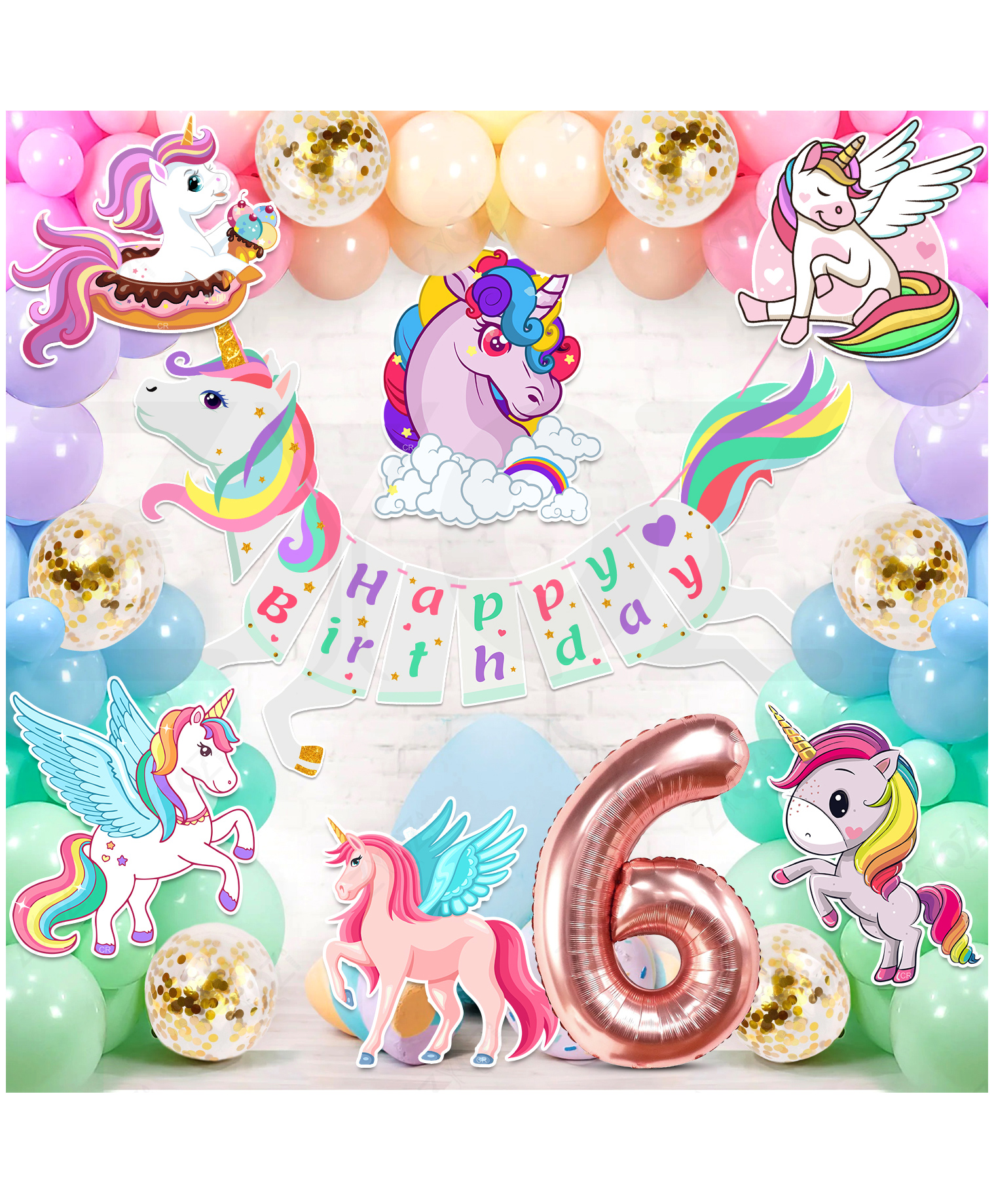 Zyozi Unicorn Theme Birthday Party Decorations Set For Baby Girl MultiColor-Pack Of 55-picture-26