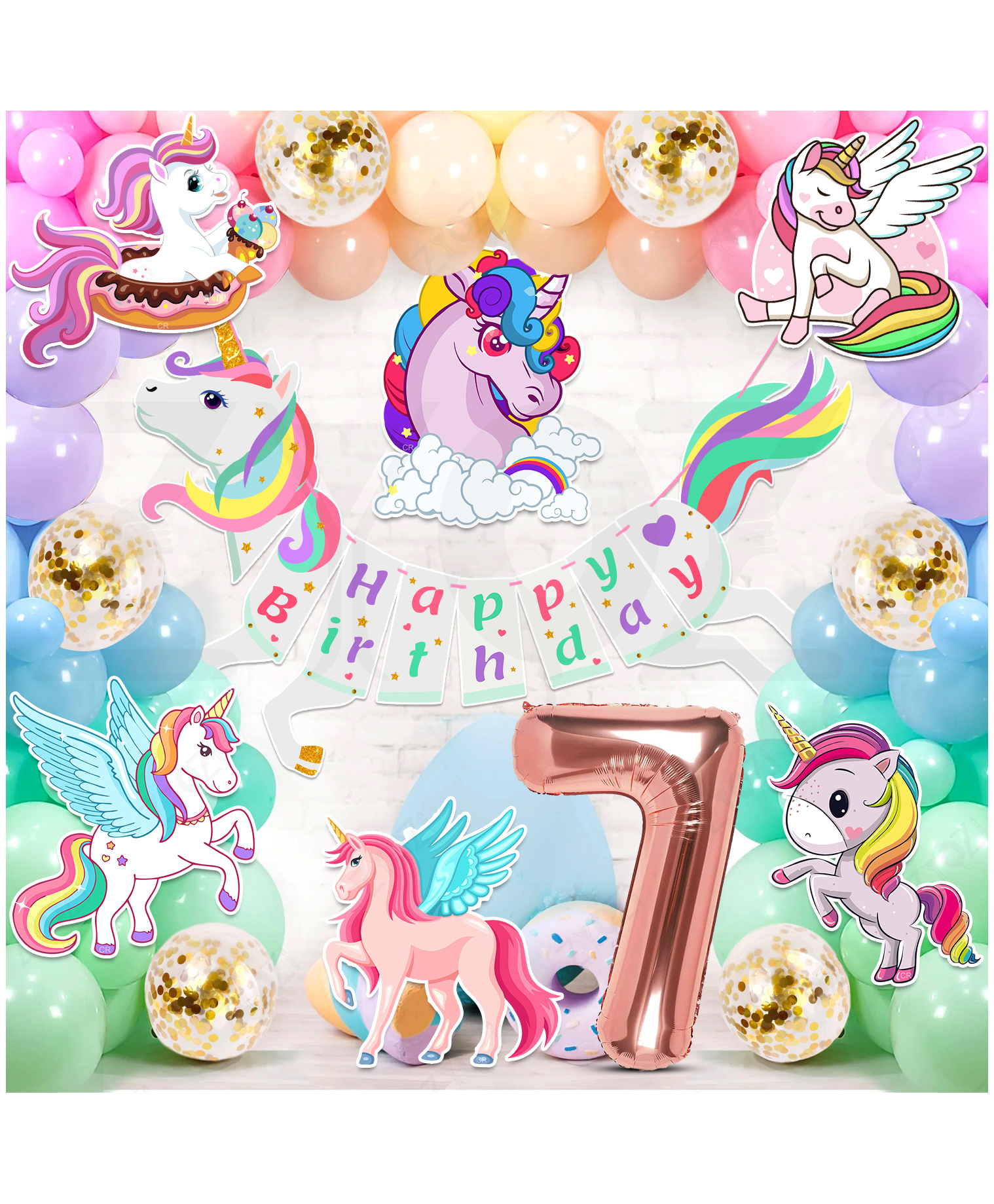 Zyozi Unicorn Theme Birthday Party Decorations Set For Baby Girl MultiColor-Pack Of 55-picture-25