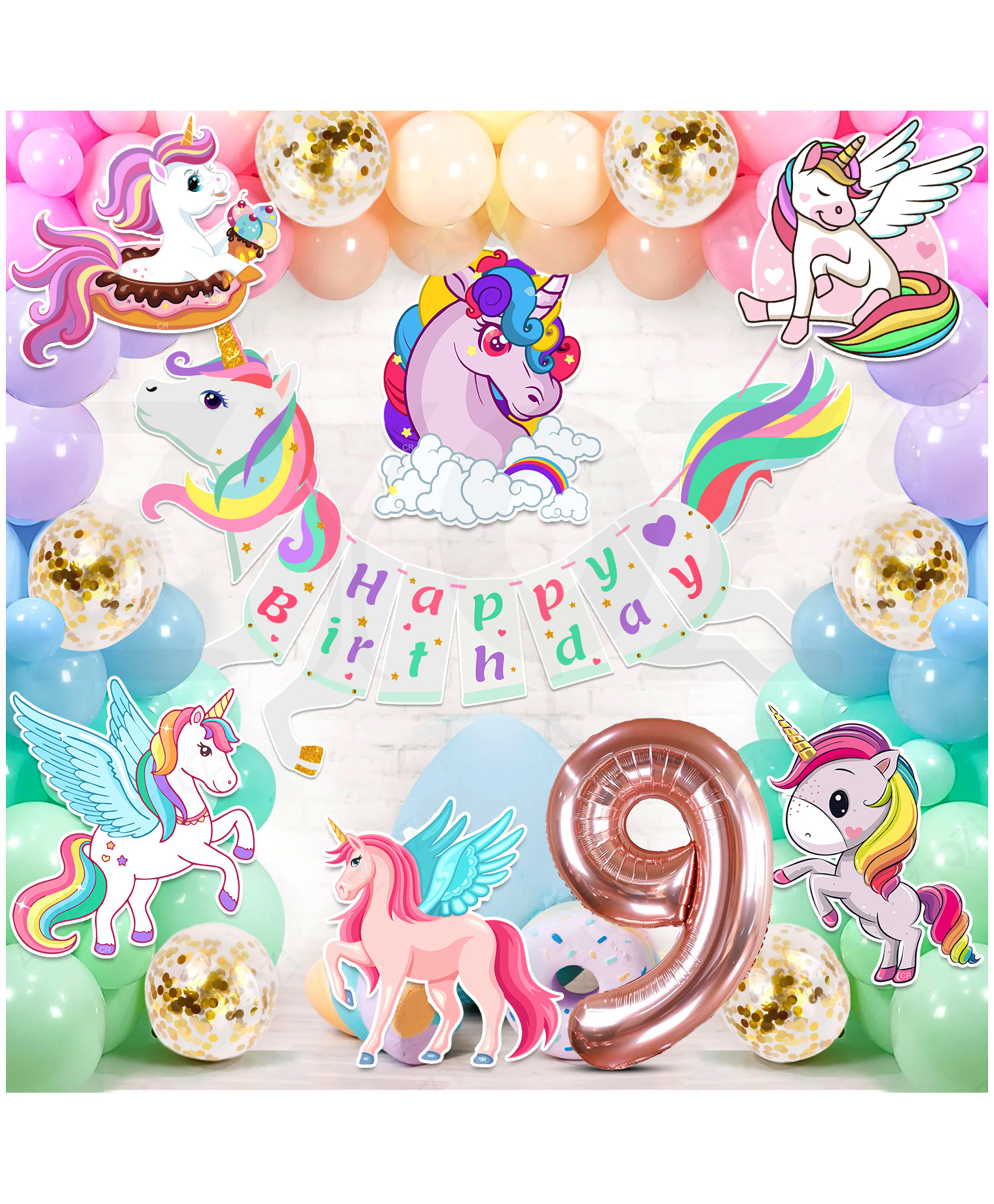 Zyozi Unicorn Theme Birthday Party Decorations Set For Baby Girl MultiColor-Pack Of 55-picture-24