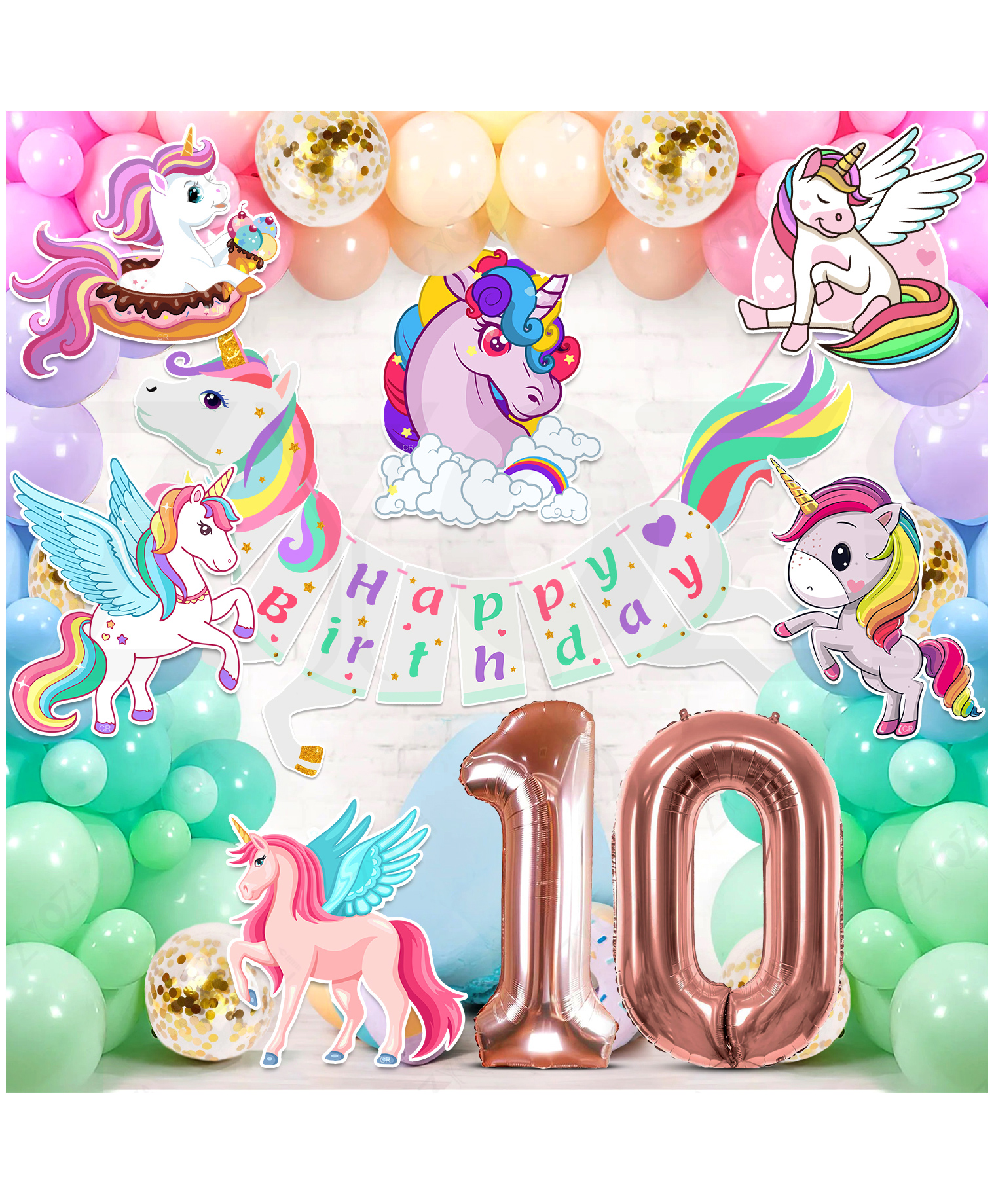 Zyozi Unicorn Theme Birthday Party Decorations Set For Baby Girl MultiColor-Pack Of 56-picture-19