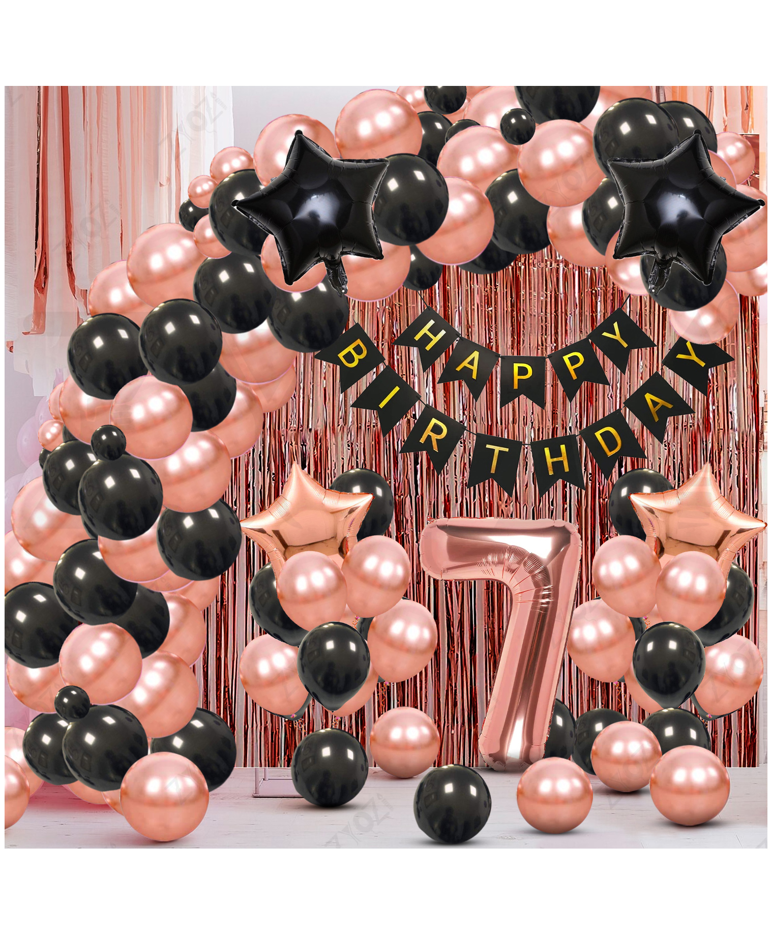 Zyozi 7th Birthday Party Decorations Set, RoseGold & Black Theme-Pack Of 60-picture-34