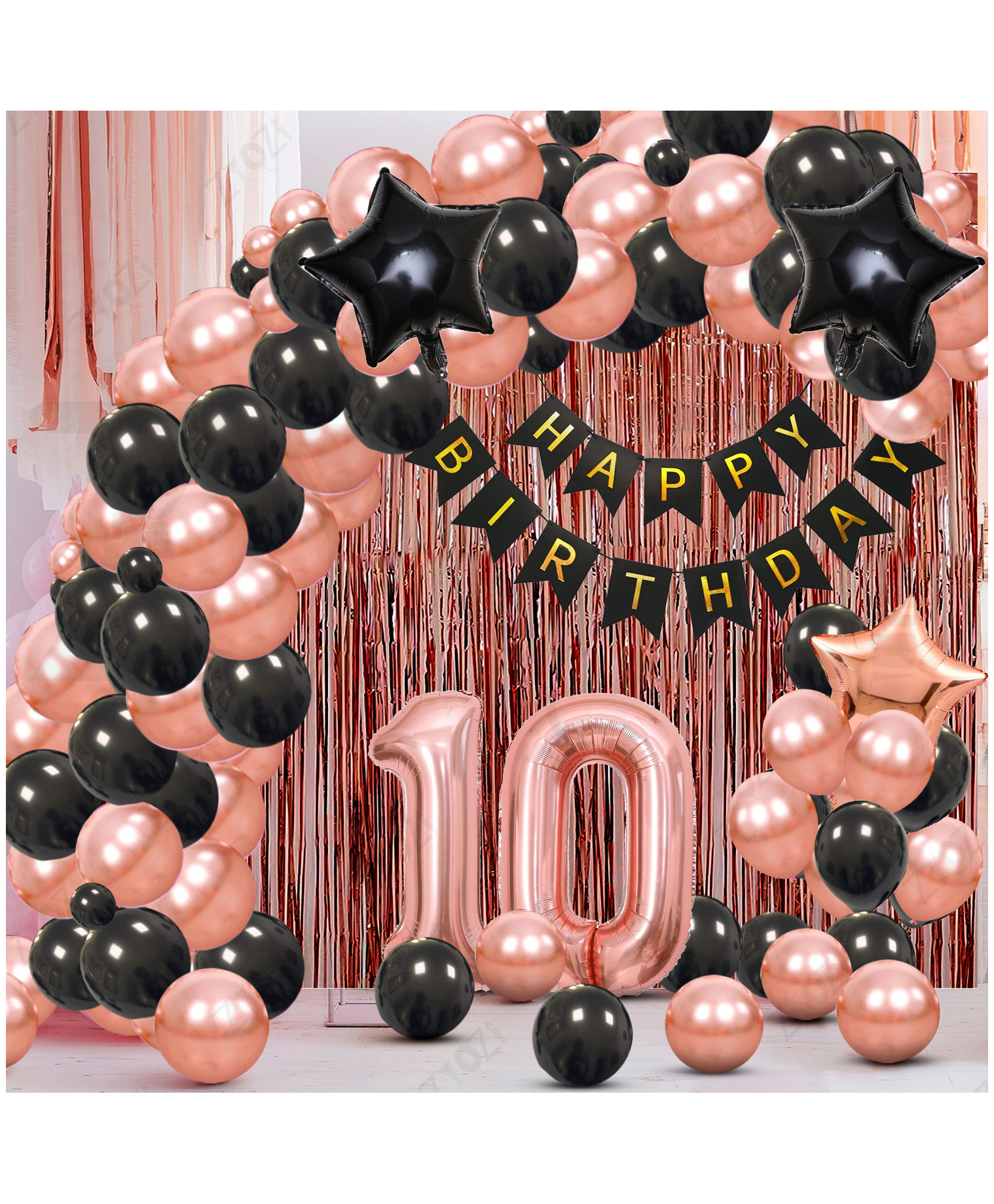 Zyozi 10th Birthday Party Decorations Set, RoseGold & Black Theme-Pack Of 61-picture-31