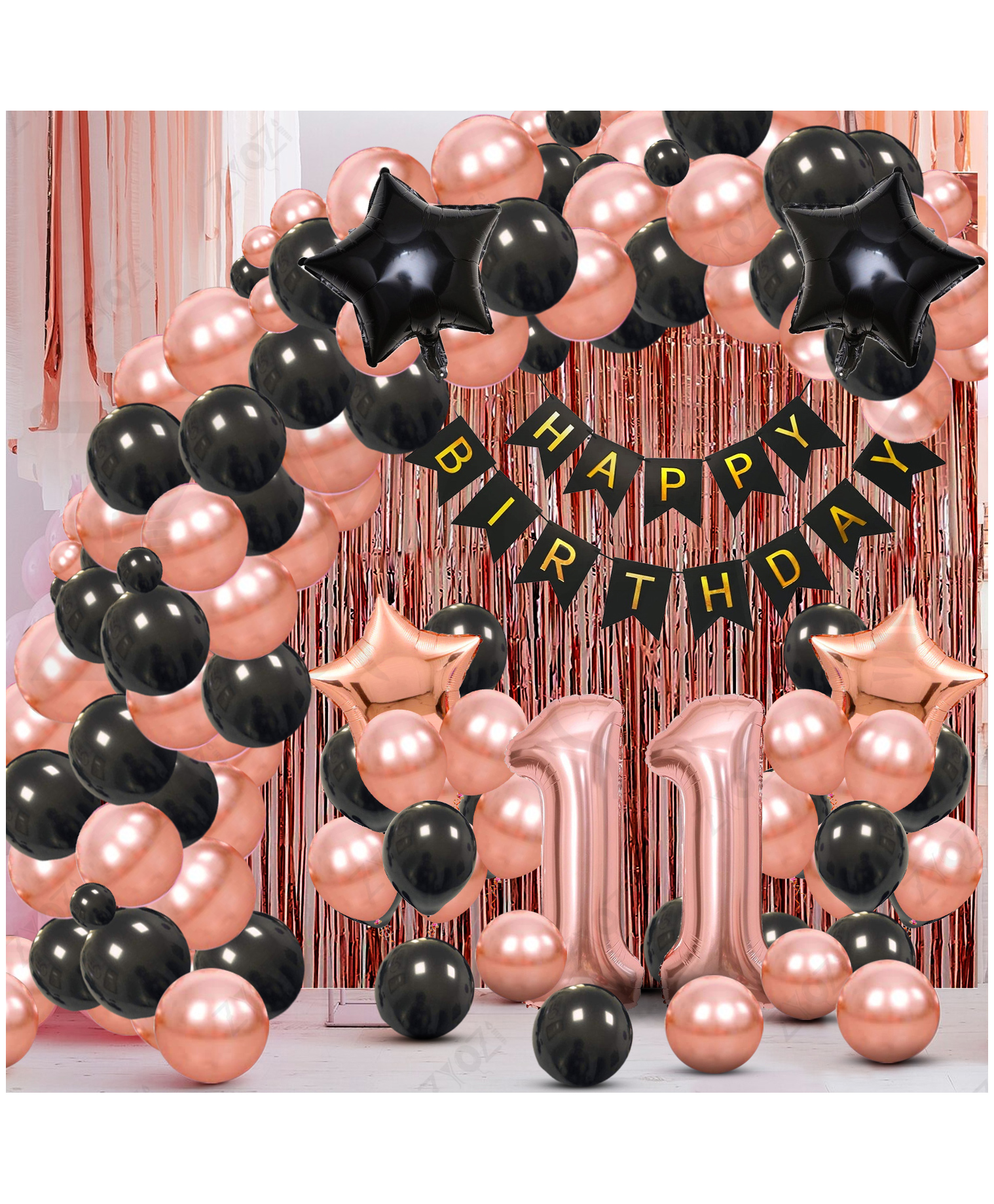 Zyozi 11th Birthday Party Decorations Set, RoseGold & Black Theme-Pack Of 61-picture-30