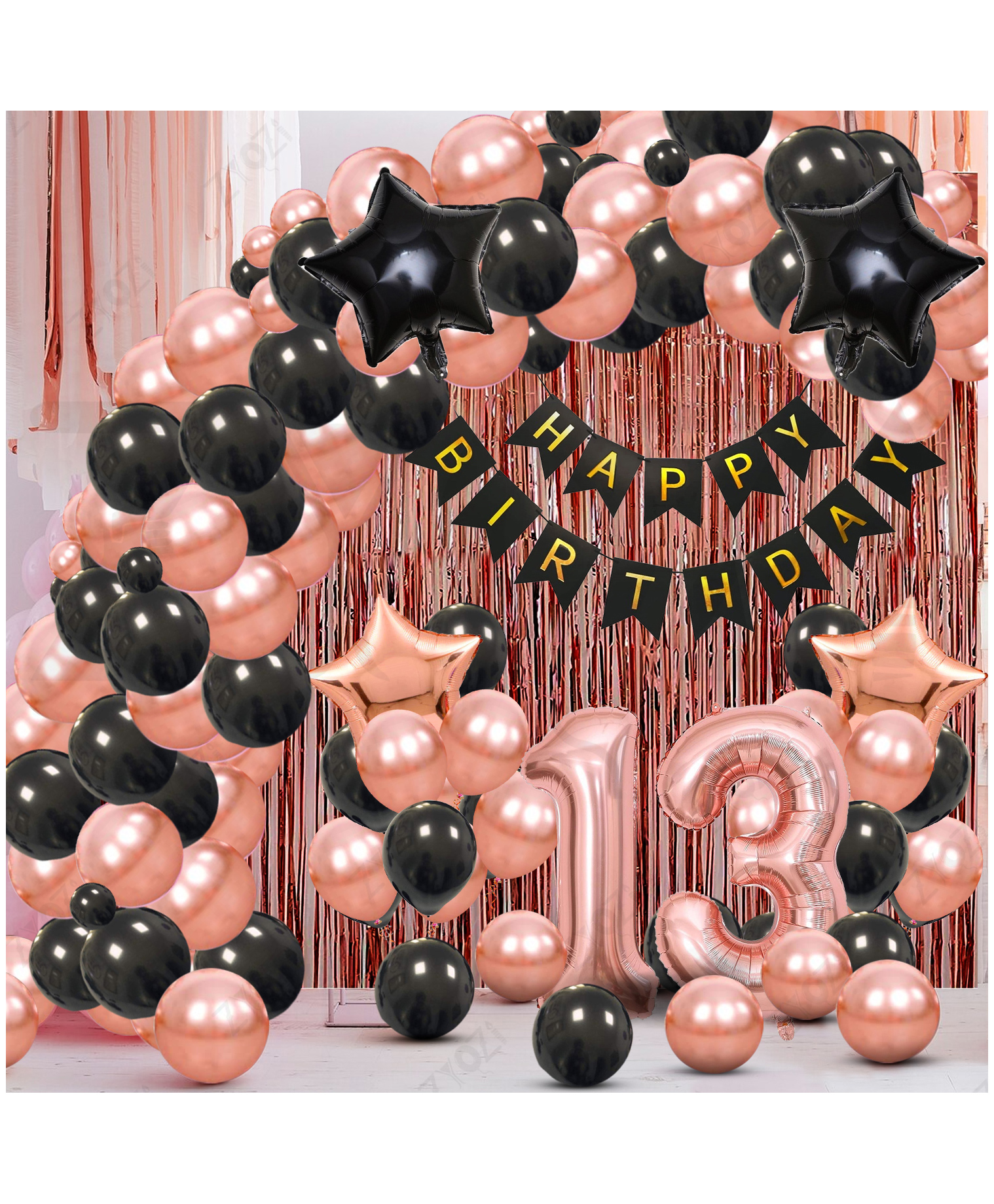 Zyozi 13th Birthday Party Decorations Set, RoseGold & Black Theme-Pack Of 61-picture-28