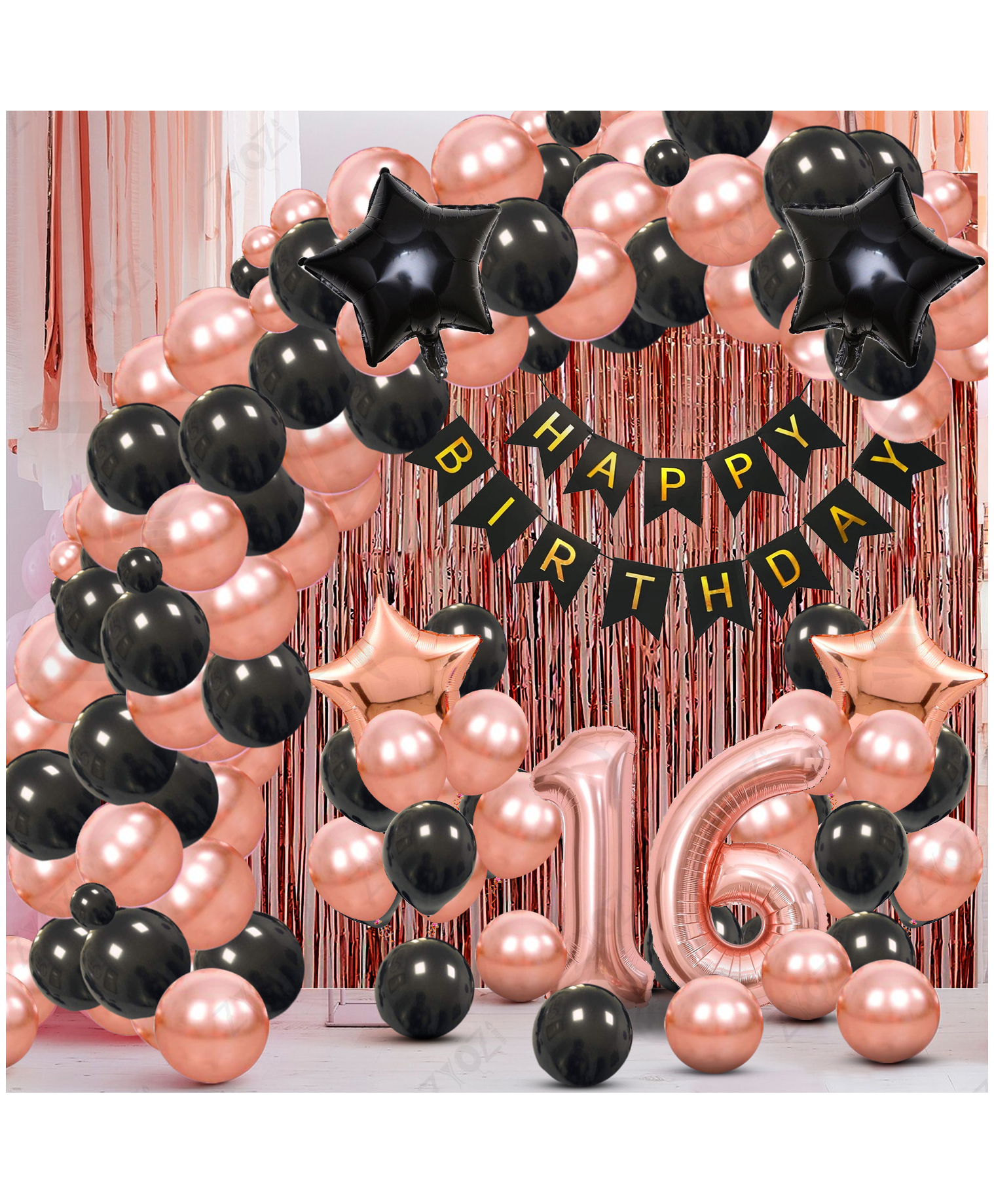 Zyozi 16th Birthday Party Decorations Set, RoseGold & Black Theme-Pack Of 61-picture-29